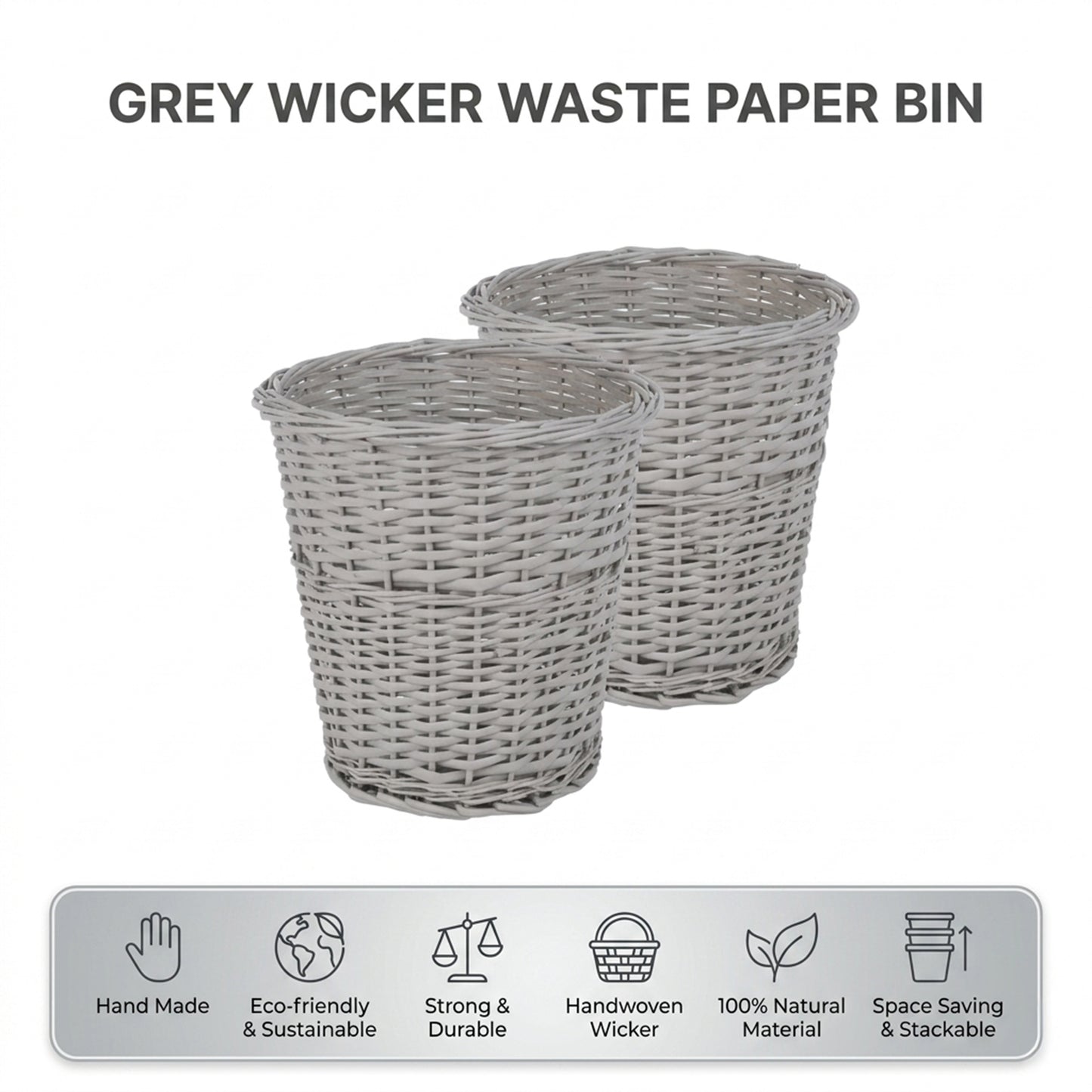 Grey Wicker Waste Paper Bin