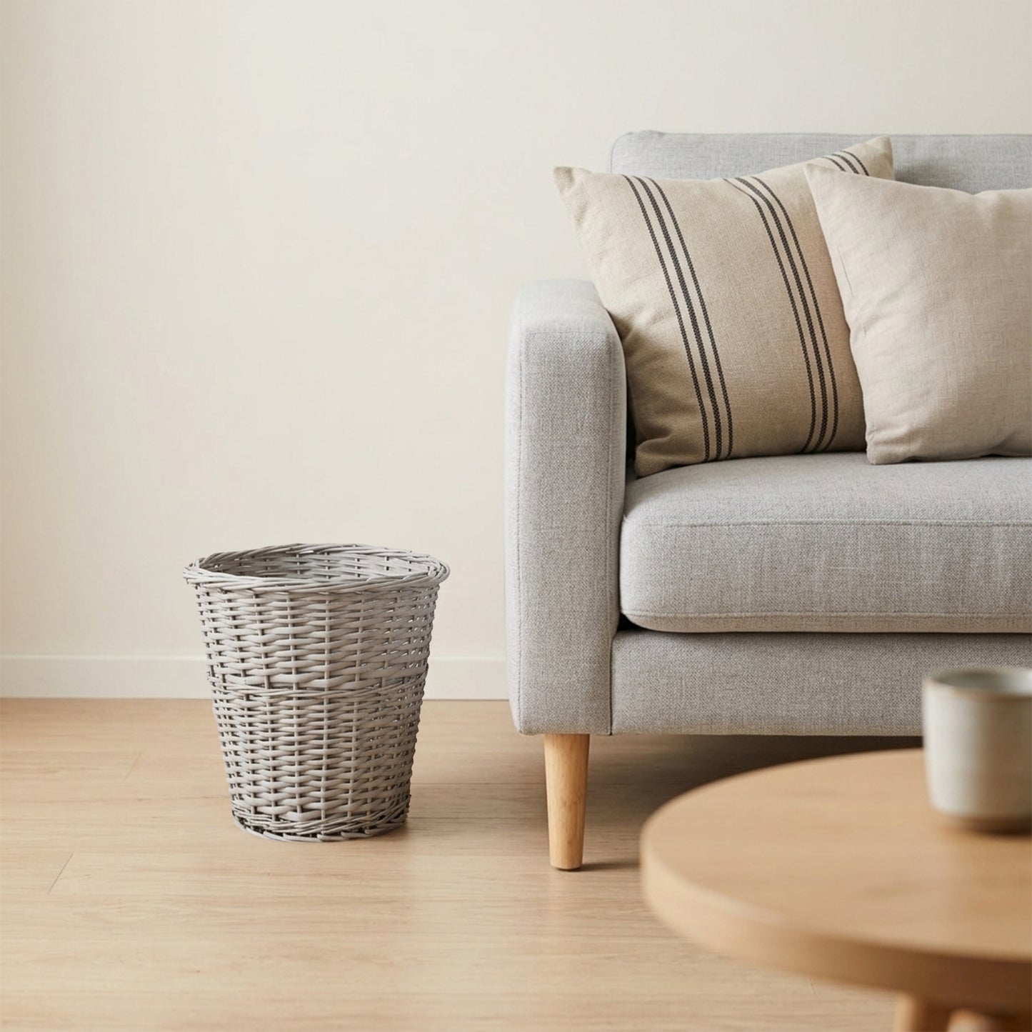 Grey Wicker Waste Paper Bin