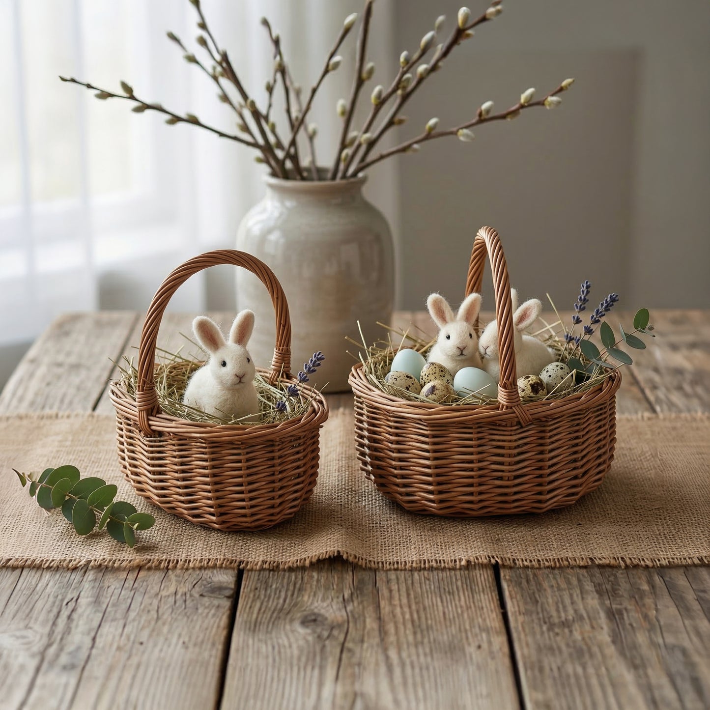Small Light Steamed Wicker Shopper Basket Set 2