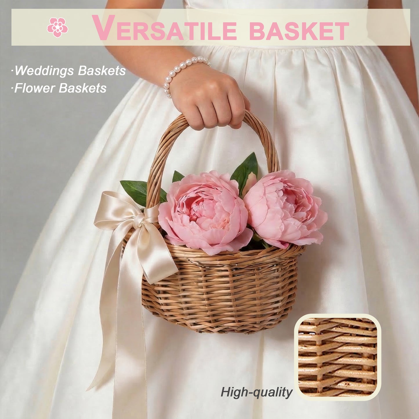 Small Light Steamed Wicker Shopper Basket Set 2