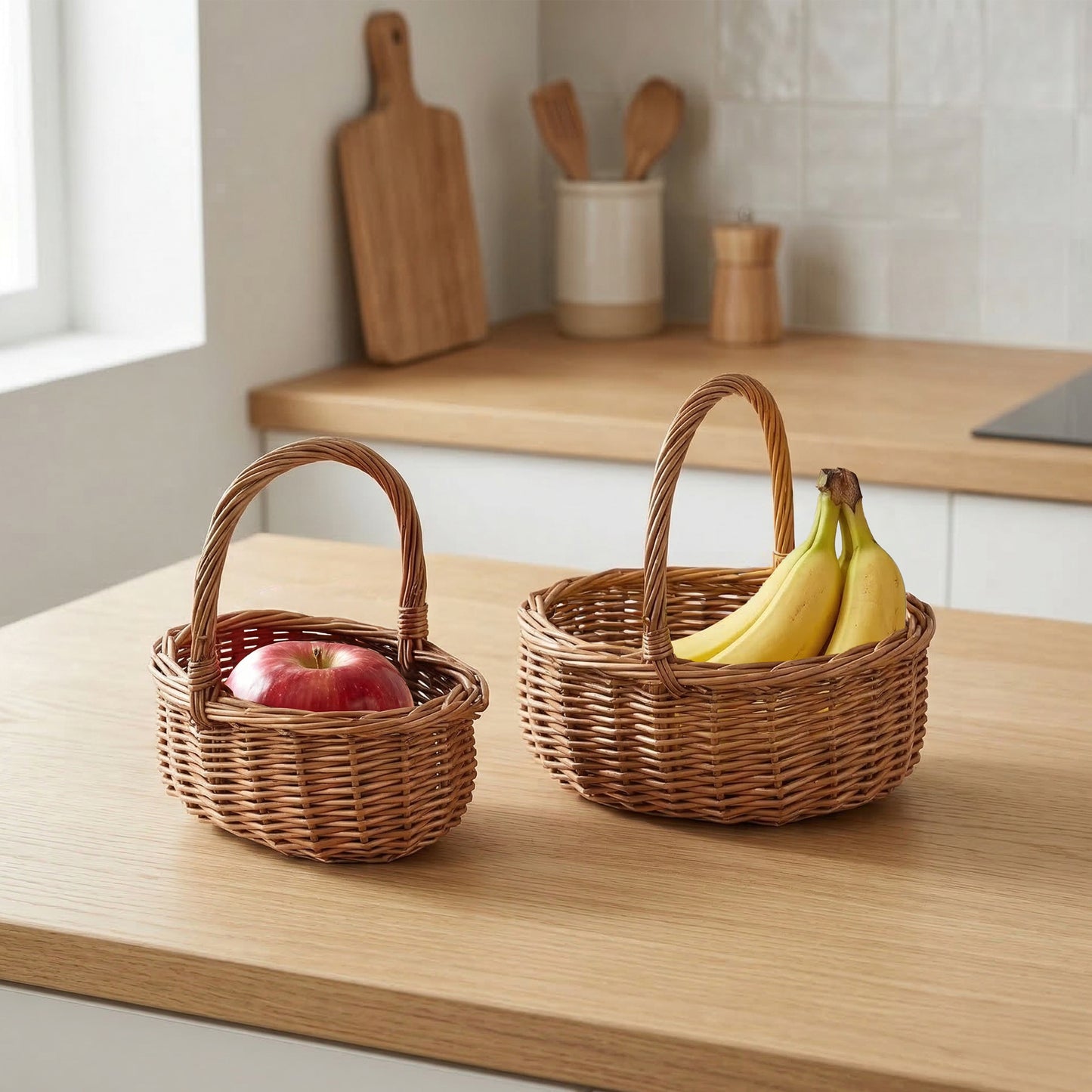 Small Light Steamed Wicker Shopper Basket Set 2