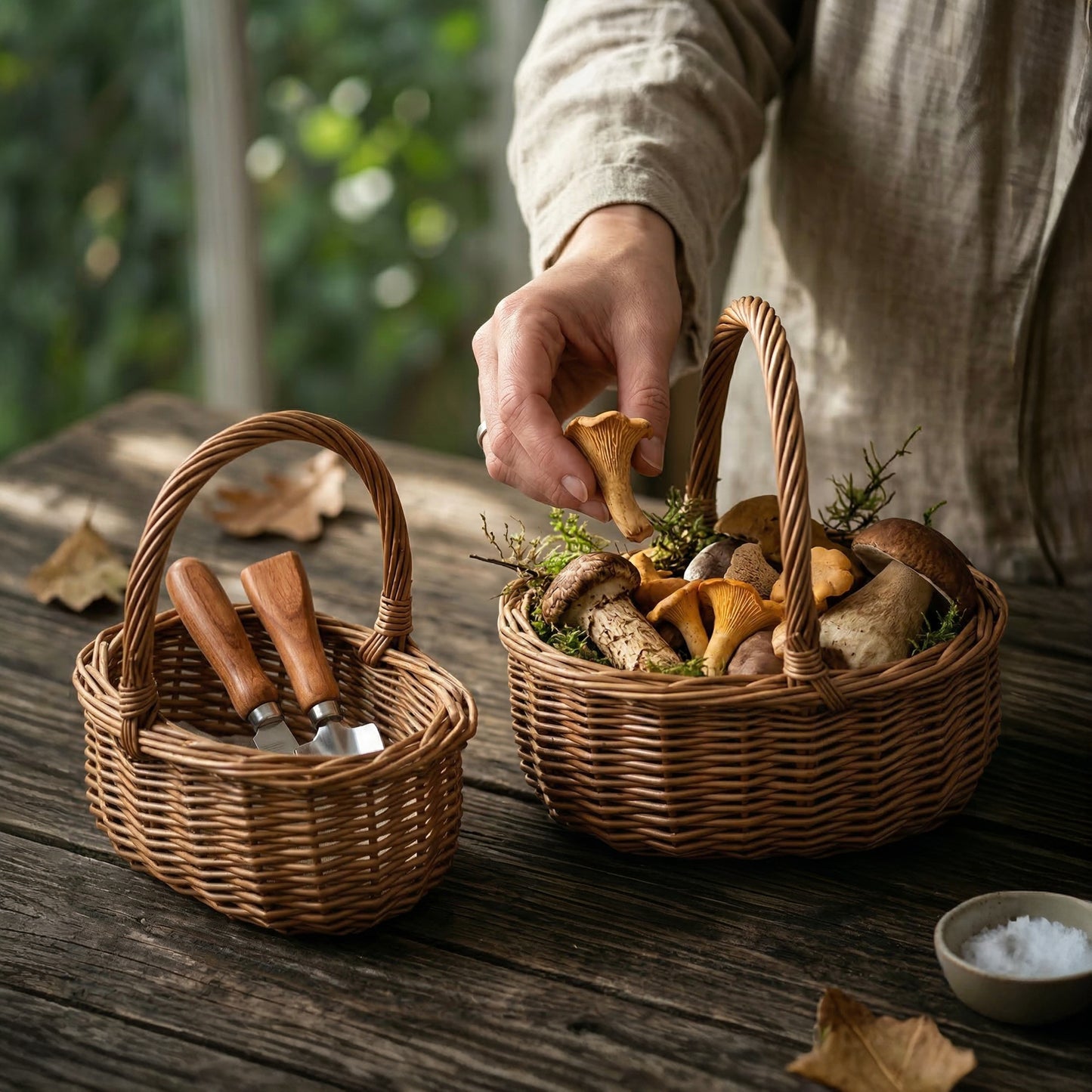 Small Light Steamed Wicker Shopper Basket Set 2
