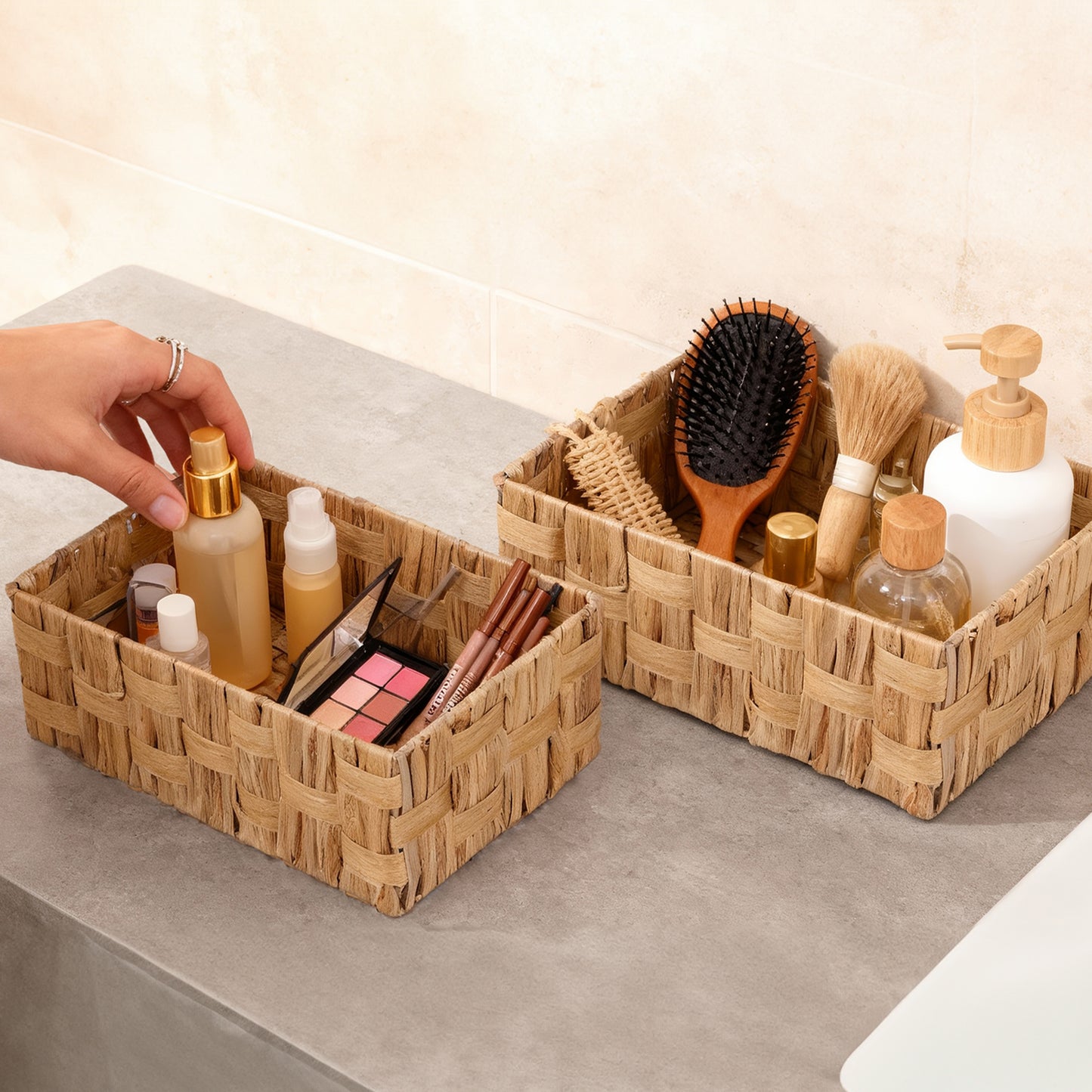 Water Hyacinth Basket with Checkered Weave - 3 Sizes