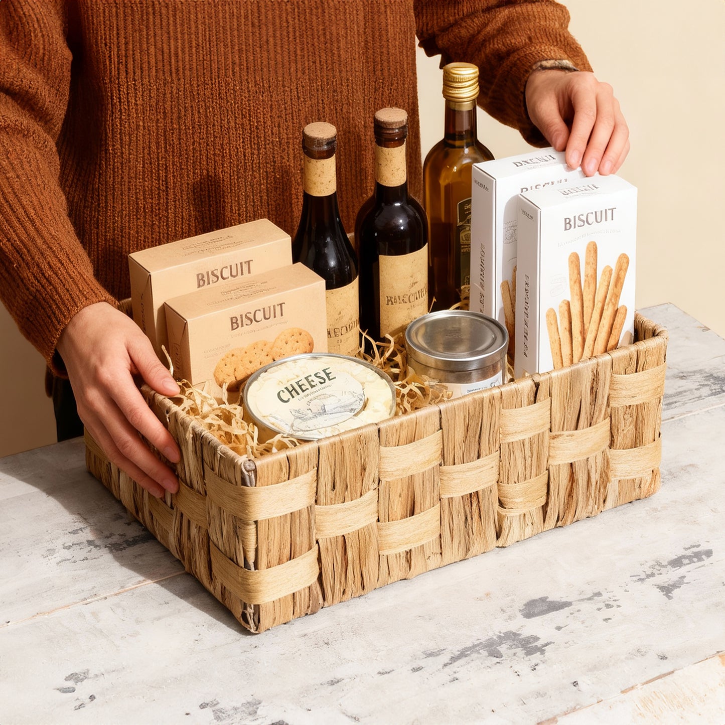 Water Hyacinth Basket with Checkered Weave - 3 Sizes