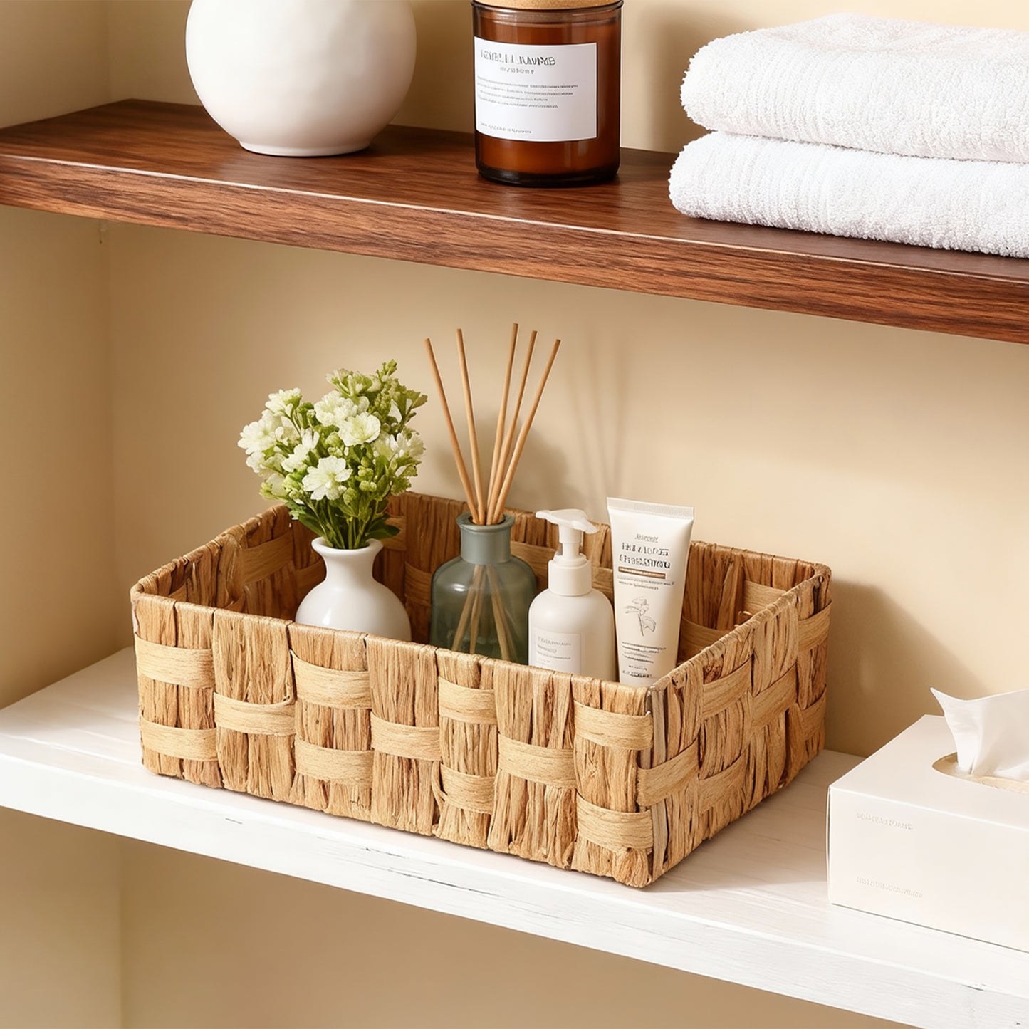 Water Hyacinth Basket with Checkered Weave - 3 Sizes