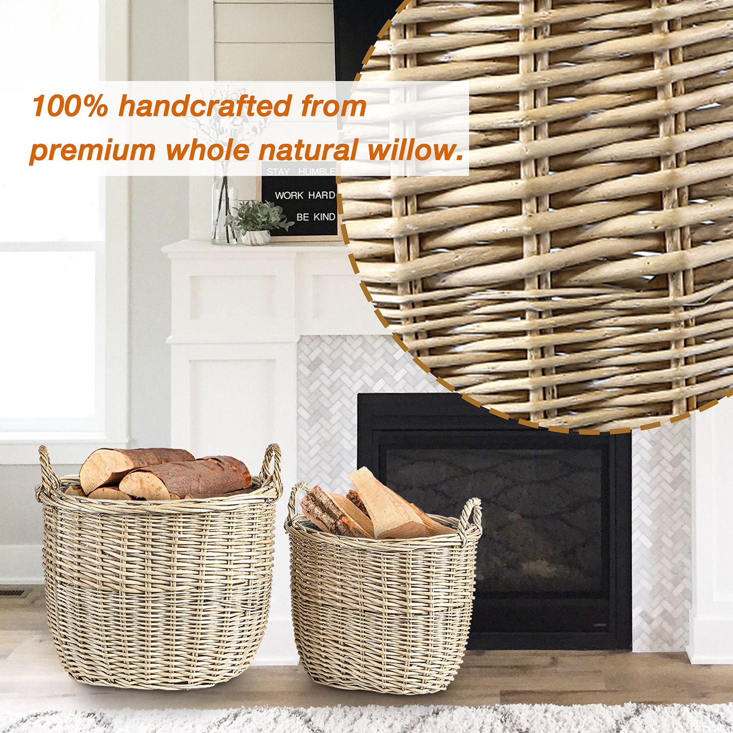 Antique Wash Oval Wicker Storage Basket - 2 Sizes