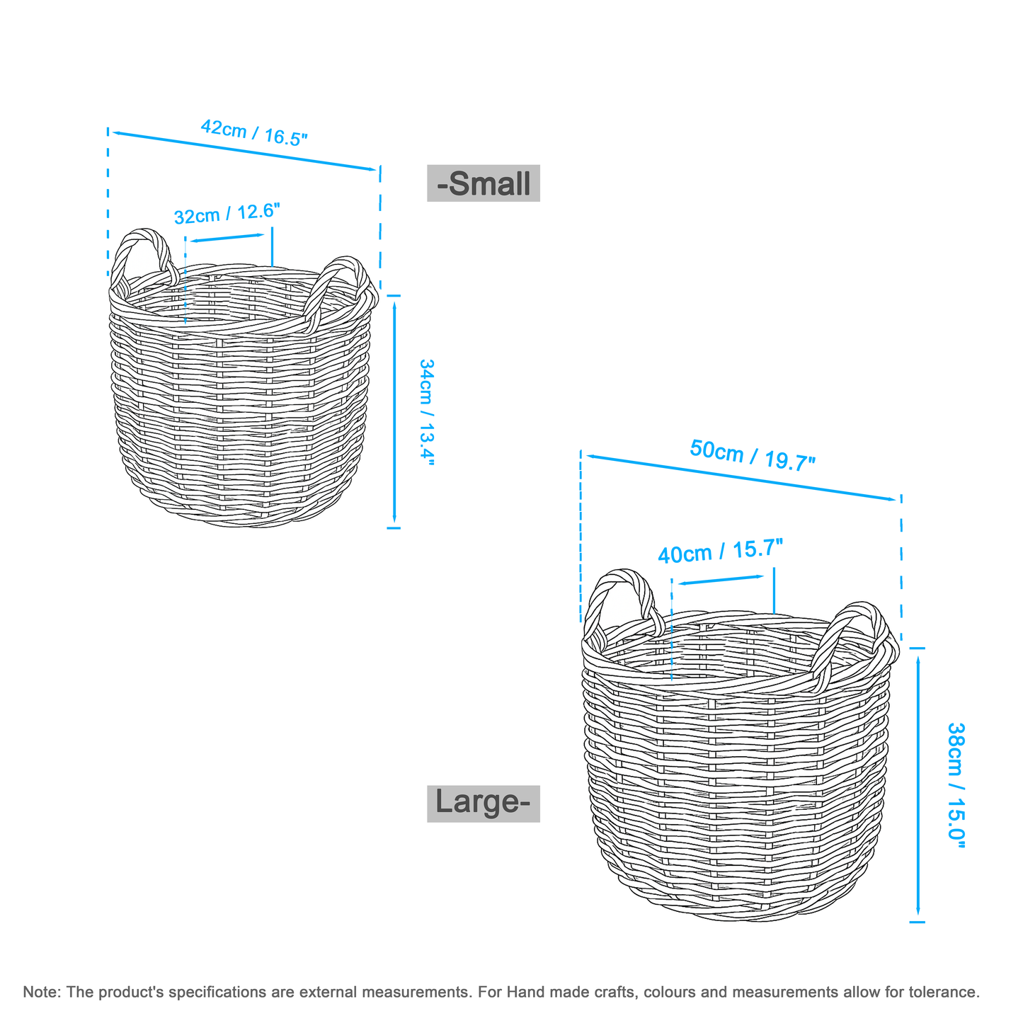 Antique Wash Oval Wicker Storage Basket - 2 Sizes