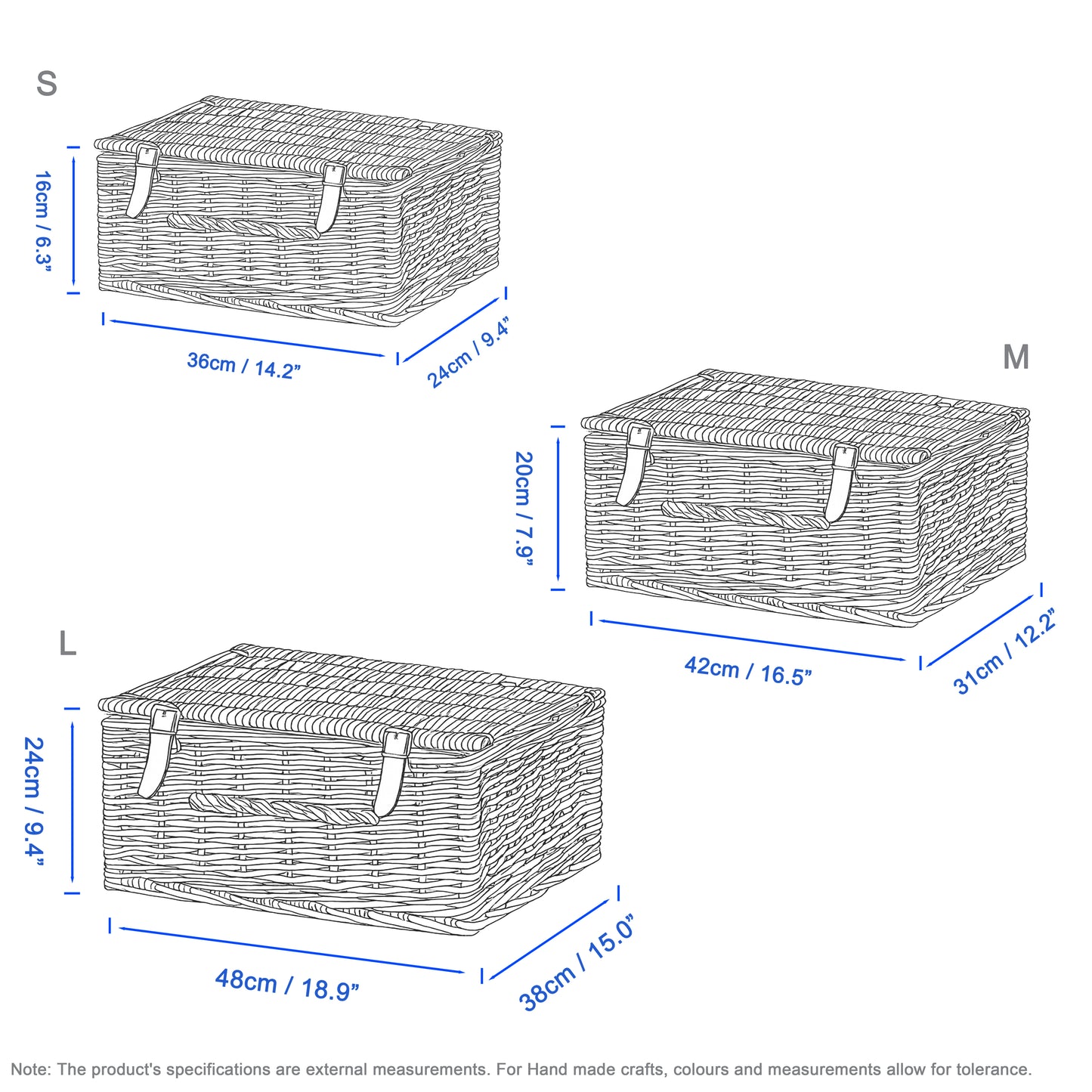 Light Steamed Wicker Storage Hamper Basket - 3 Sizes