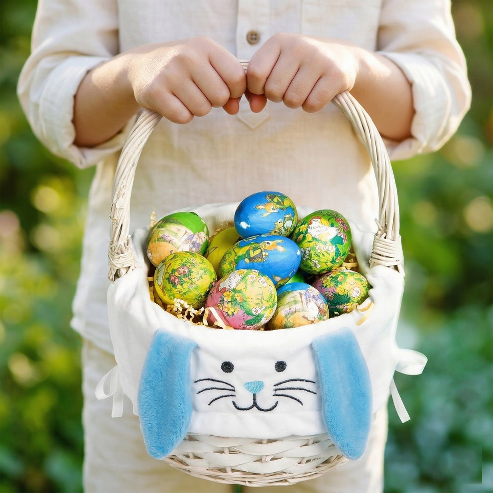 Round Wicker Easter Basket with Blue Bunny Lining – Wickerfield