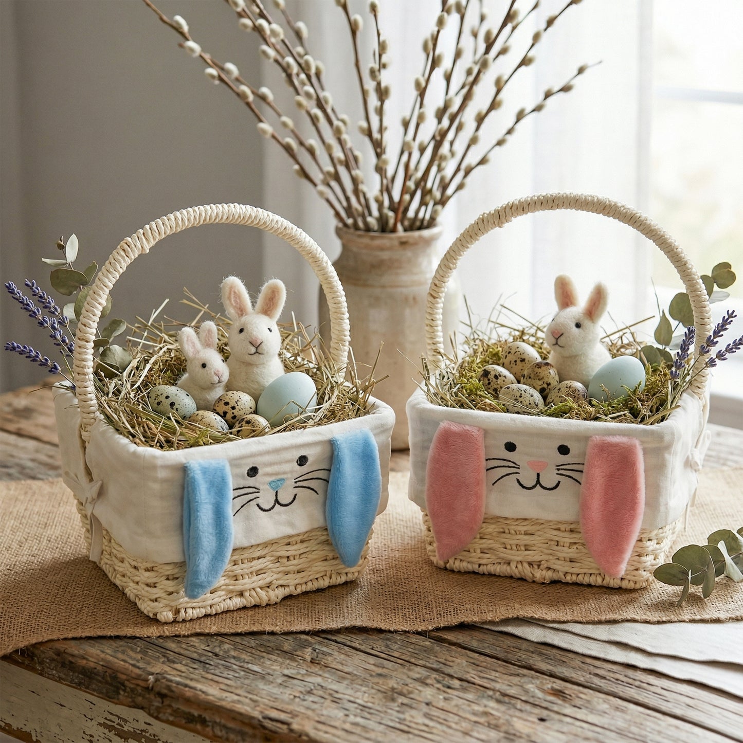 Square Easter Basket with Blue Bunny Lining