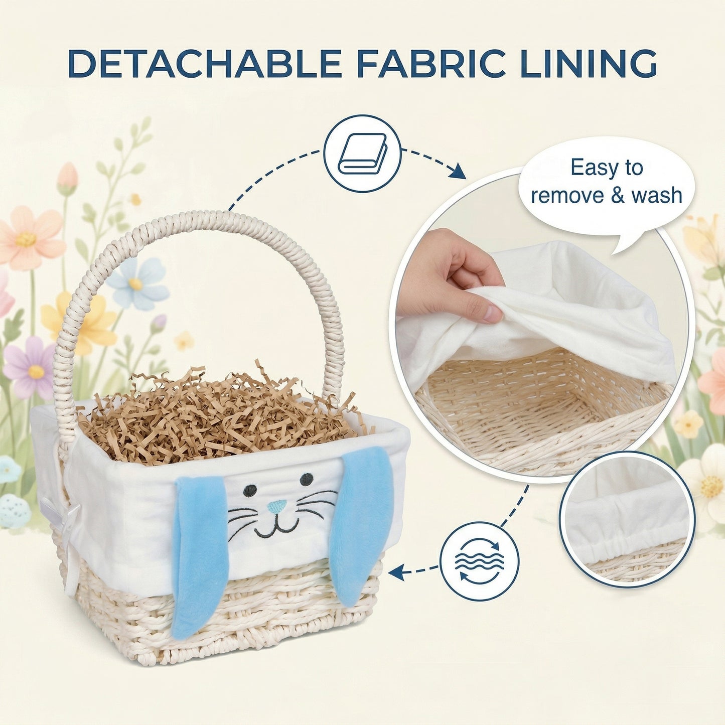 Square Easter Basket with Blue Bunny Lining