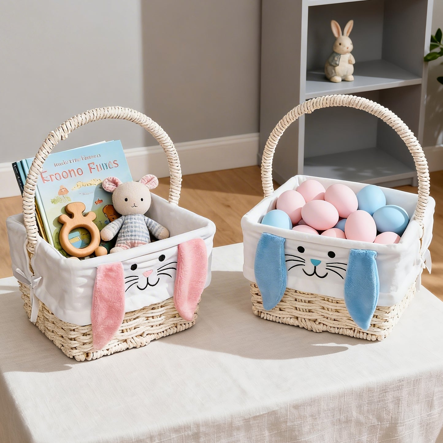 Square Easter Basket with Blue Bunny Lining