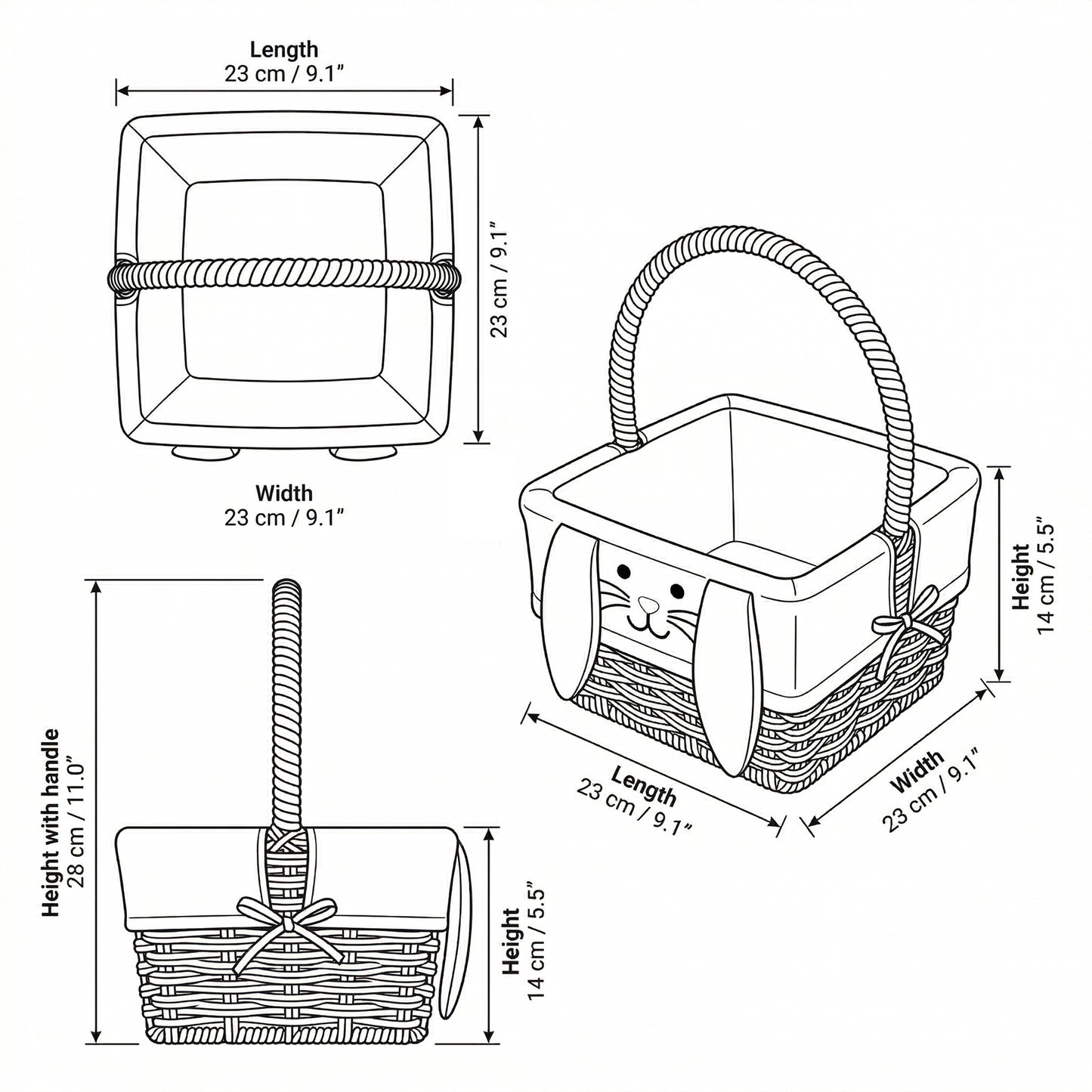 Square Easter Basket with Blue Bunny Lining