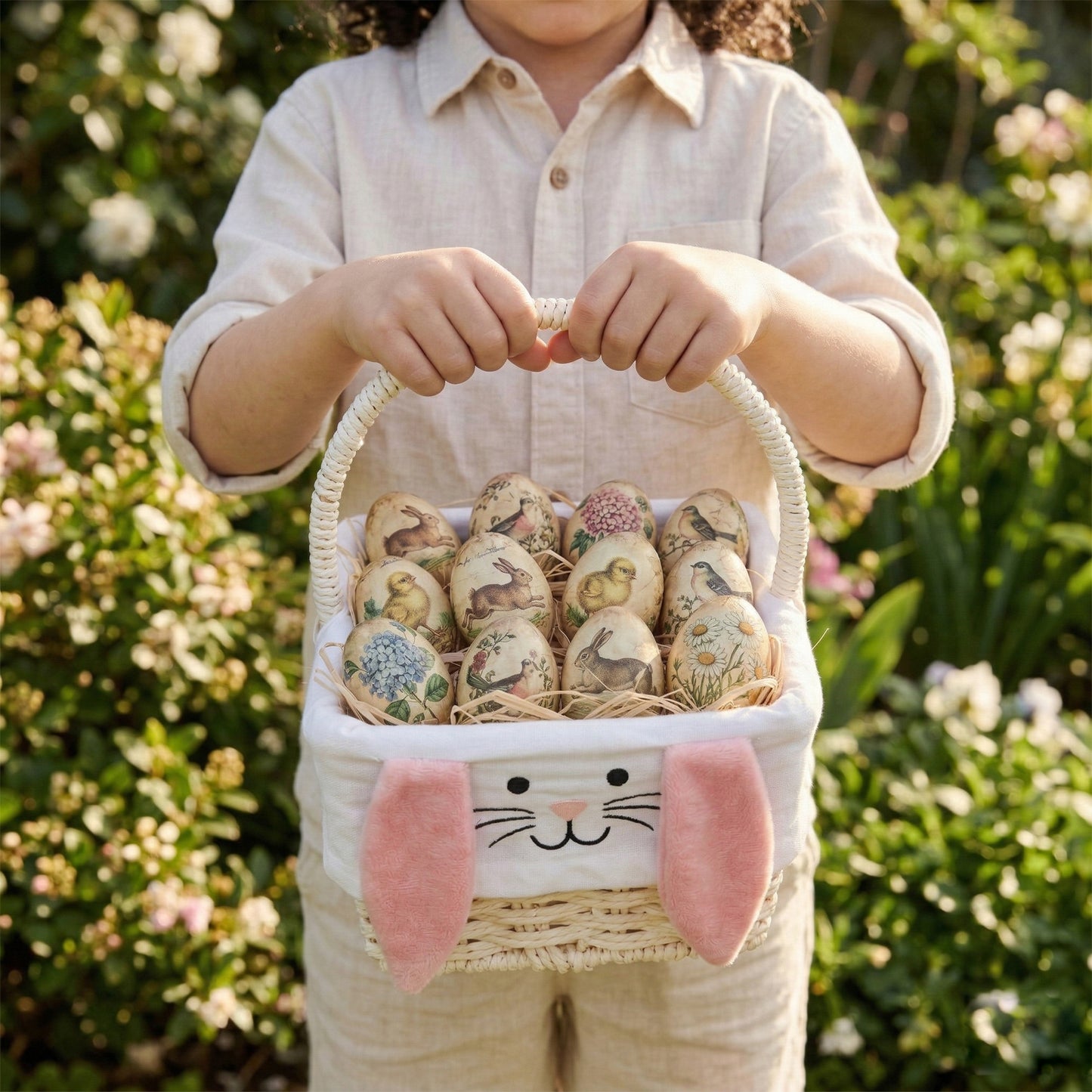 Square Easter Basket with Pink Bunny Lining