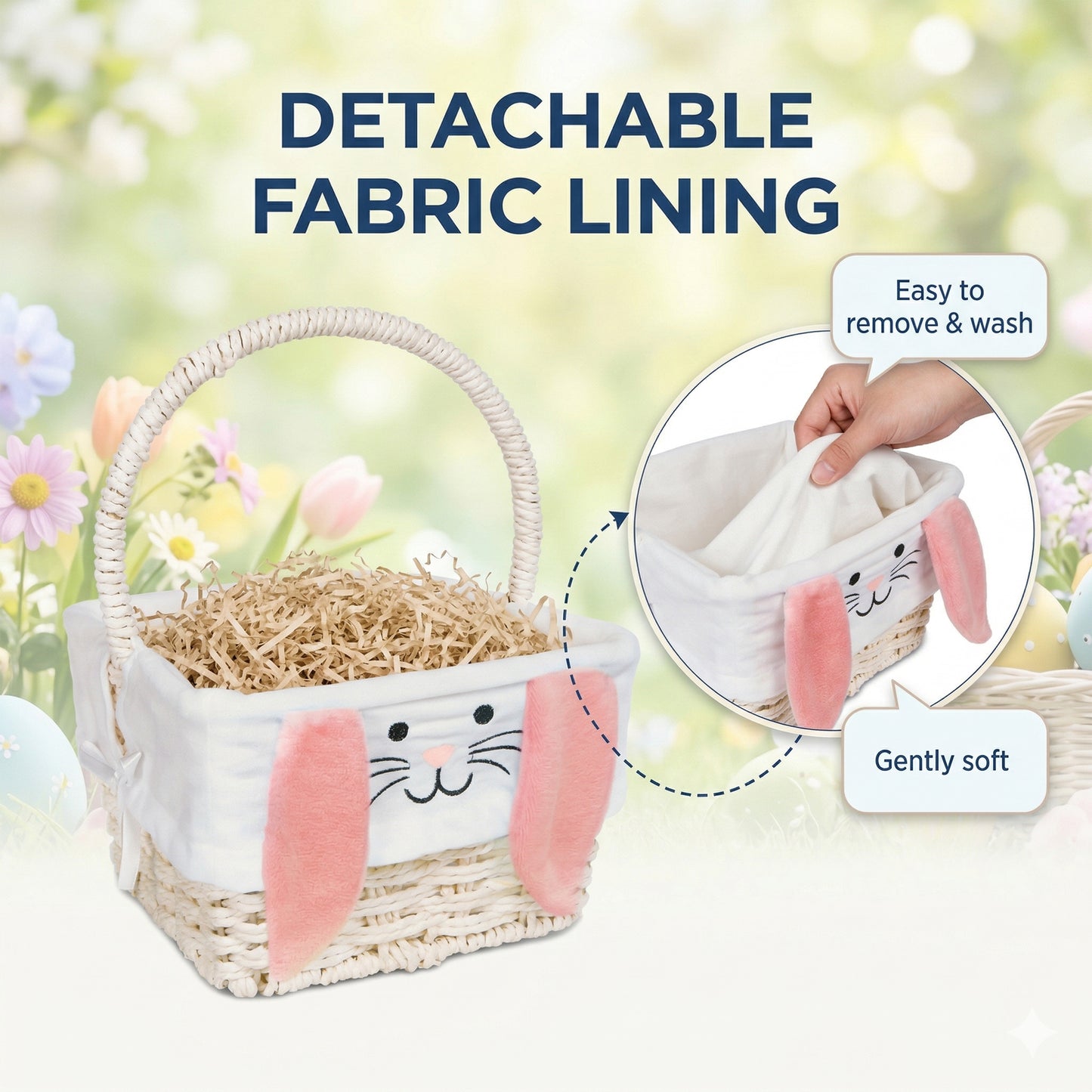 Square Easter Basket with Pink Bunny Lining