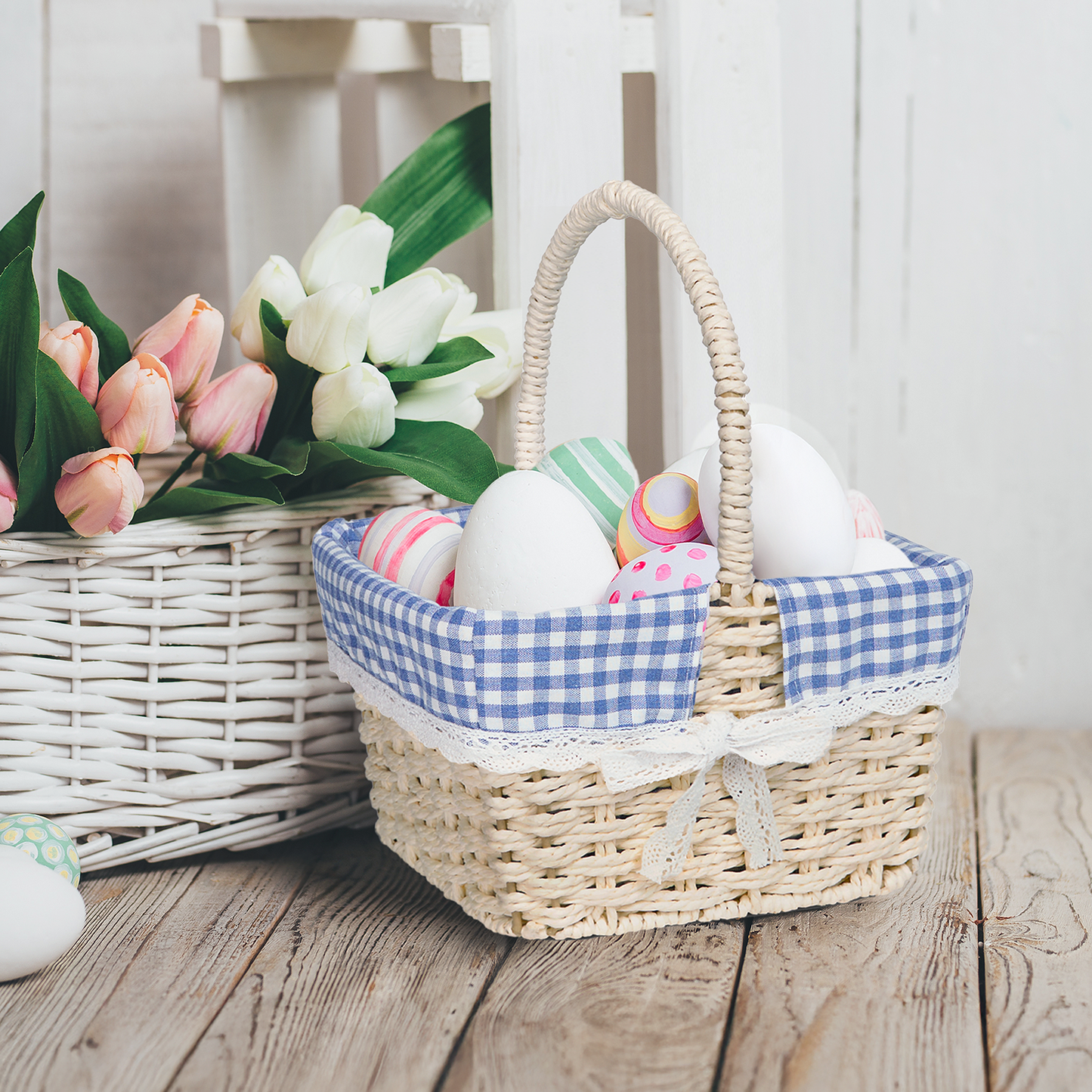 Square Easter Basket with Blue Checked Lining