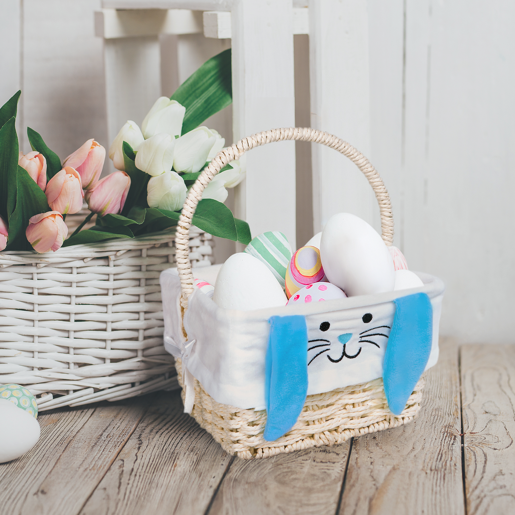 Square Easter Basket with Blue Bunny Lining