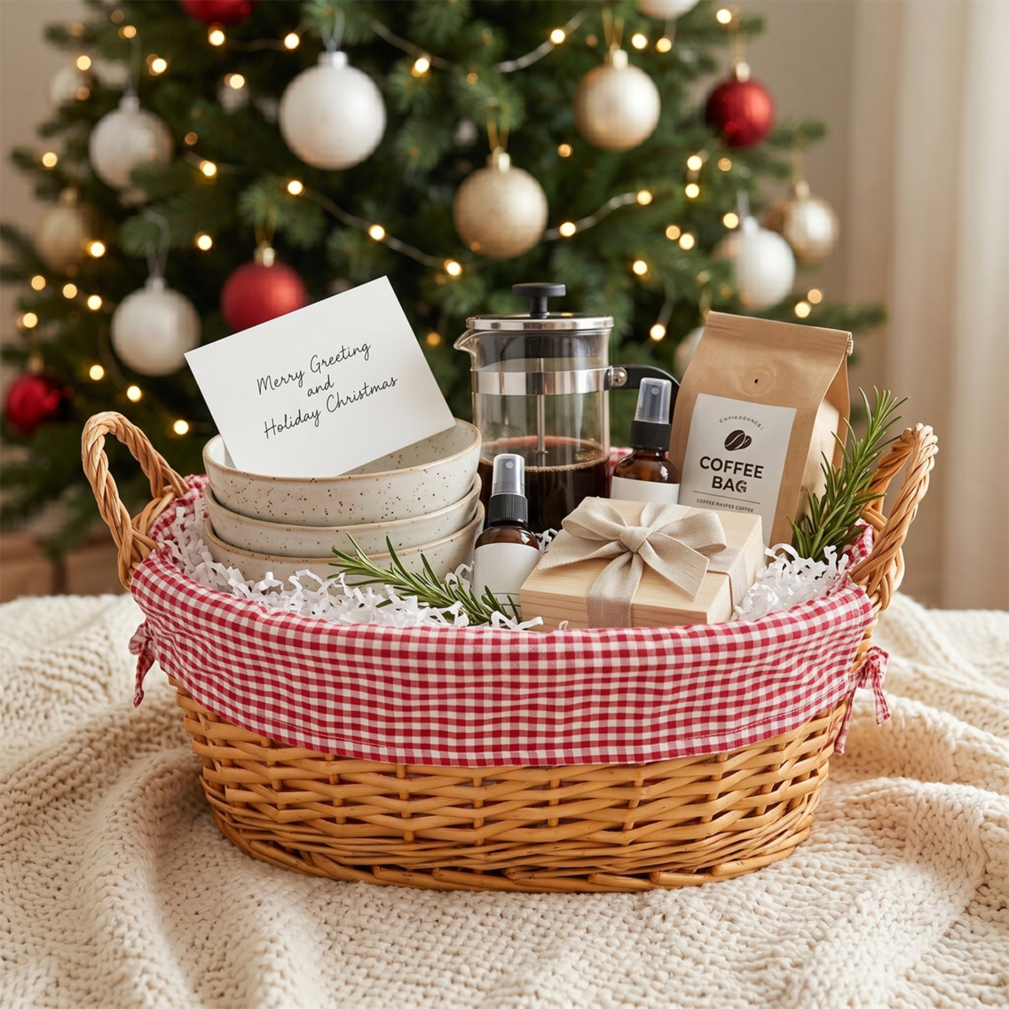Light Steamed Oval Wicker Basket with Checked Lining