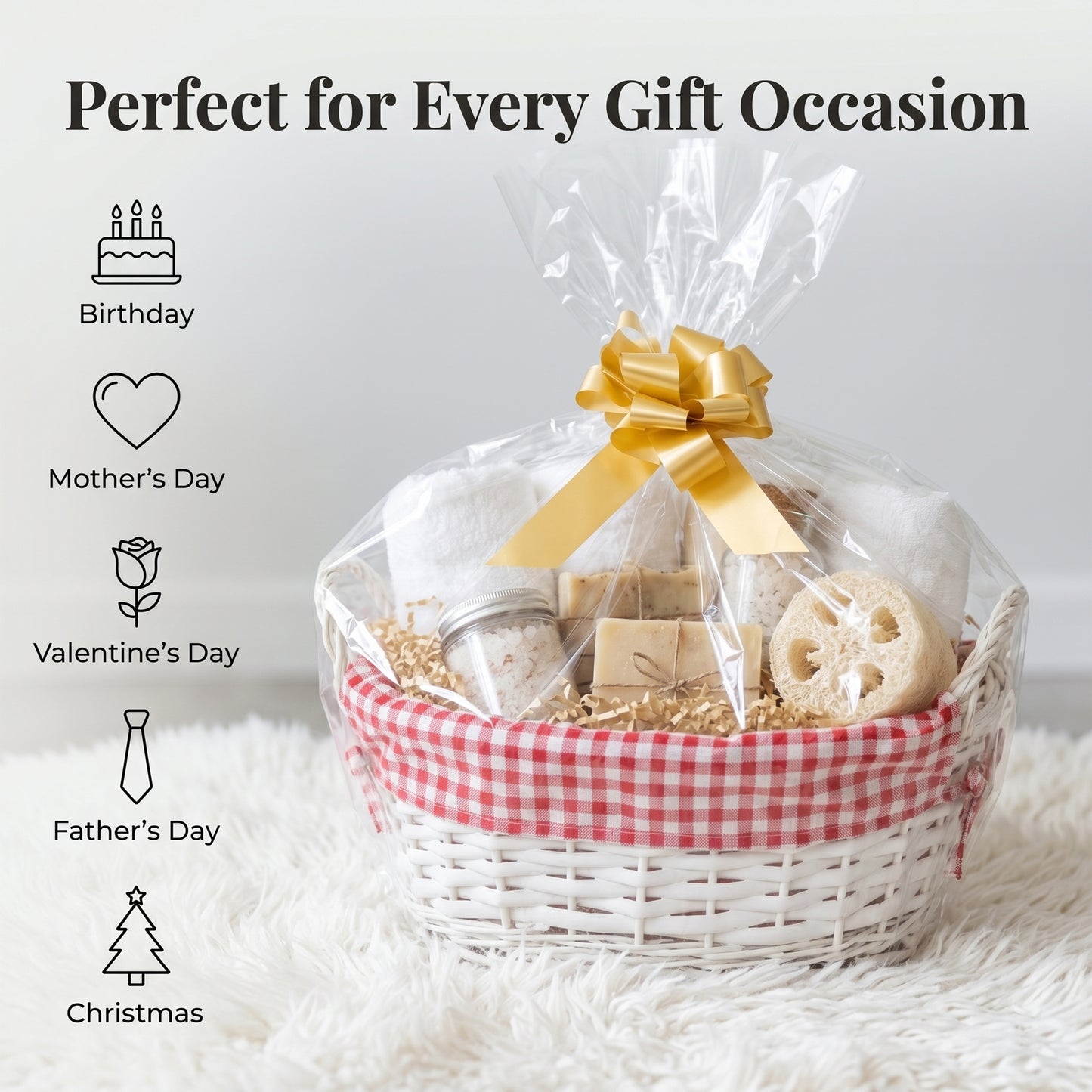 White Oval Wicker Basket with Checked Lining