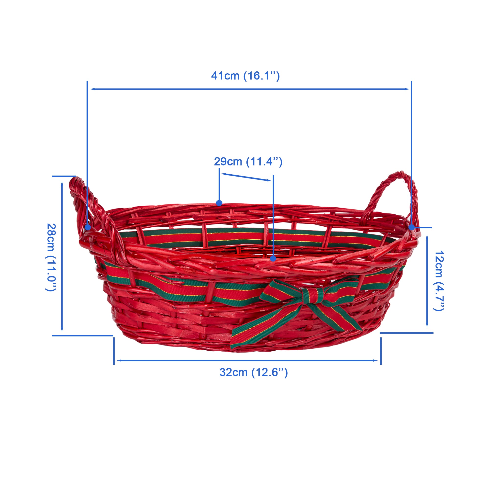 Red Oval Wicker Basket with Ribbon Decoration