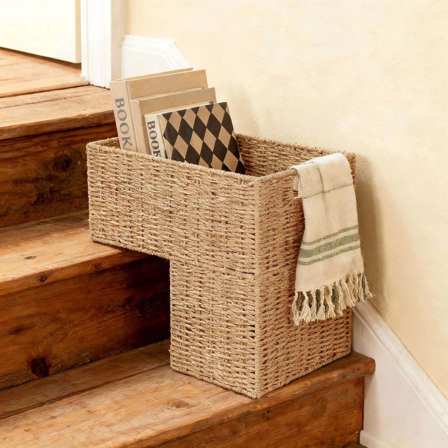 Paper Rope Stair Storage Basket with Handle