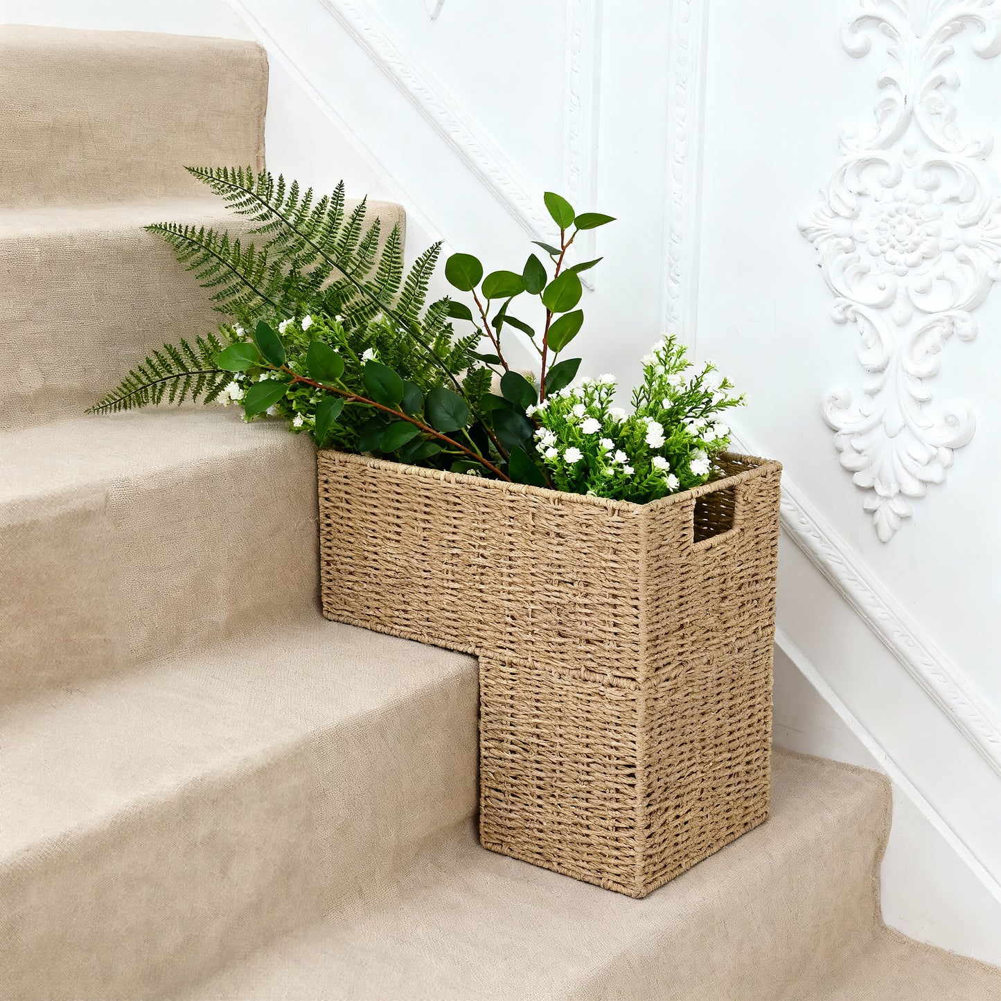 Paper Rope Stair Storage Basket with Handle