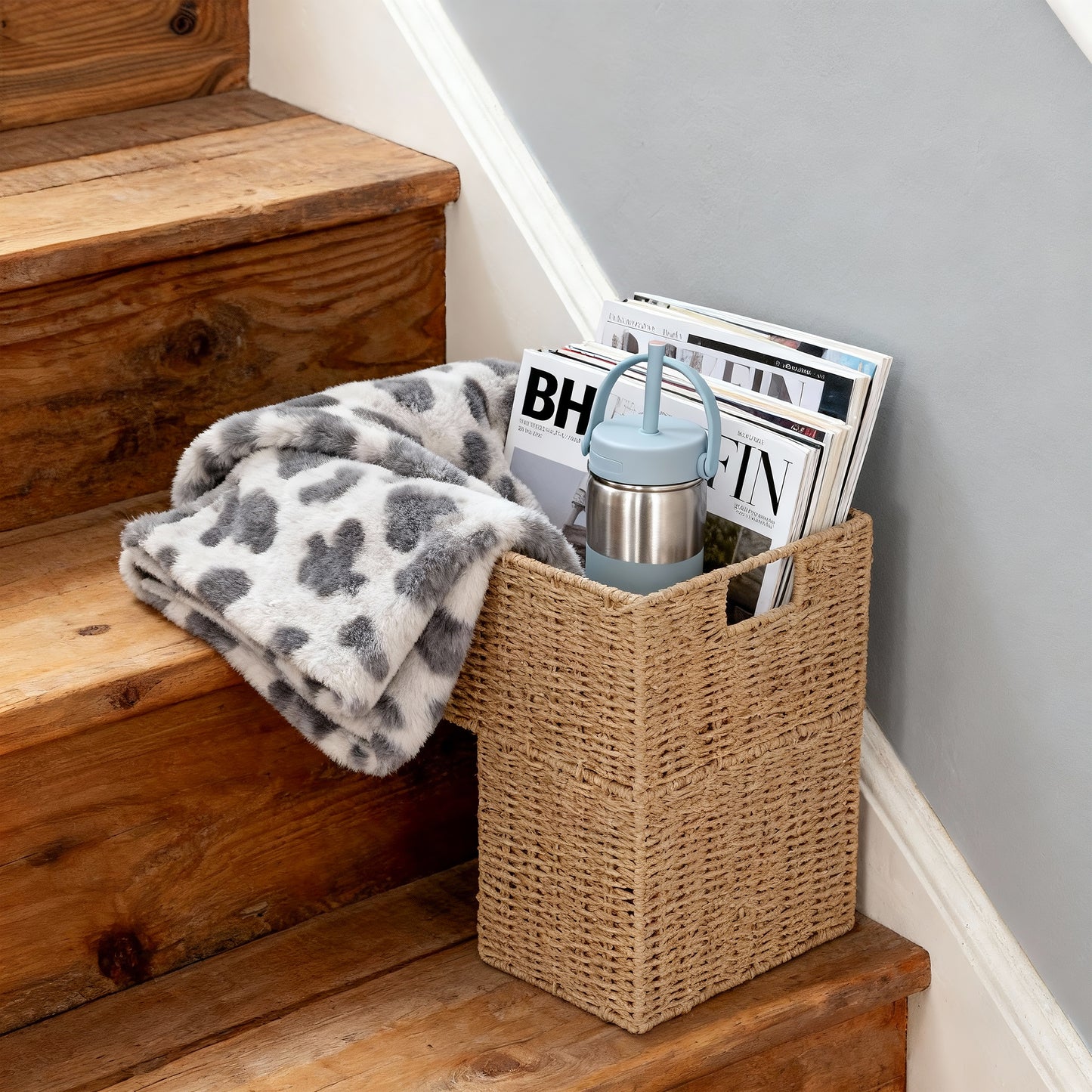 Paper Rope Stair Storage Basket with Handle