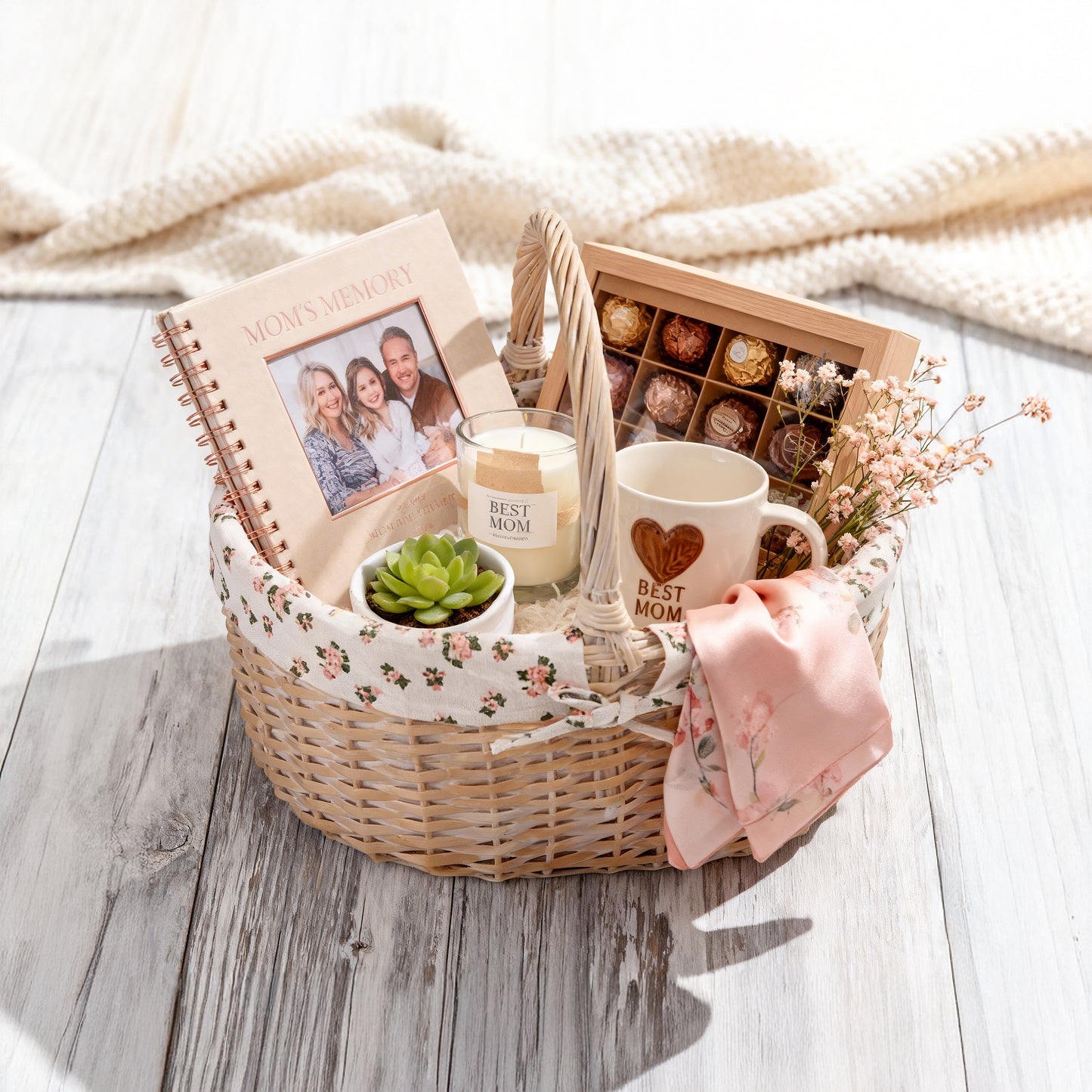 Wicker Gift Shopper Basket with Floral Print Lining