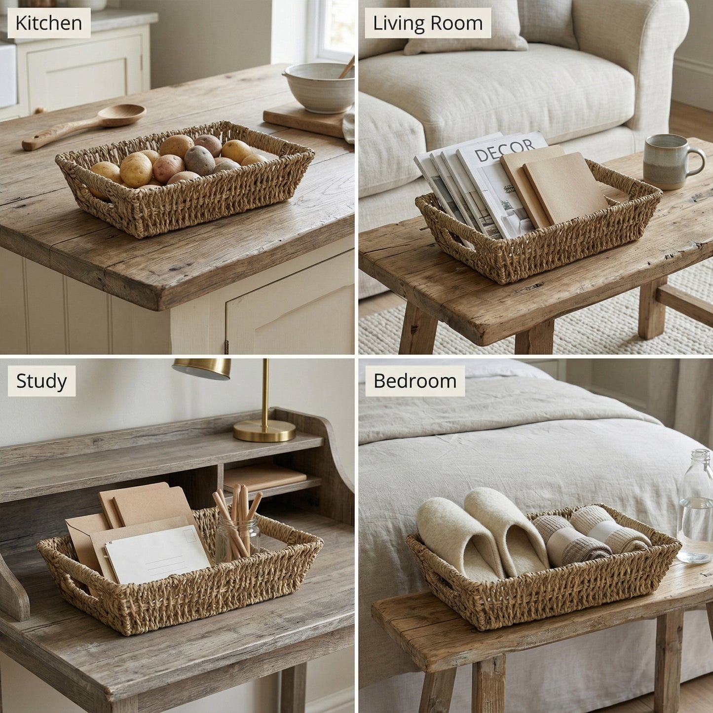 Seagrass Hamper Basket Tray with Handle