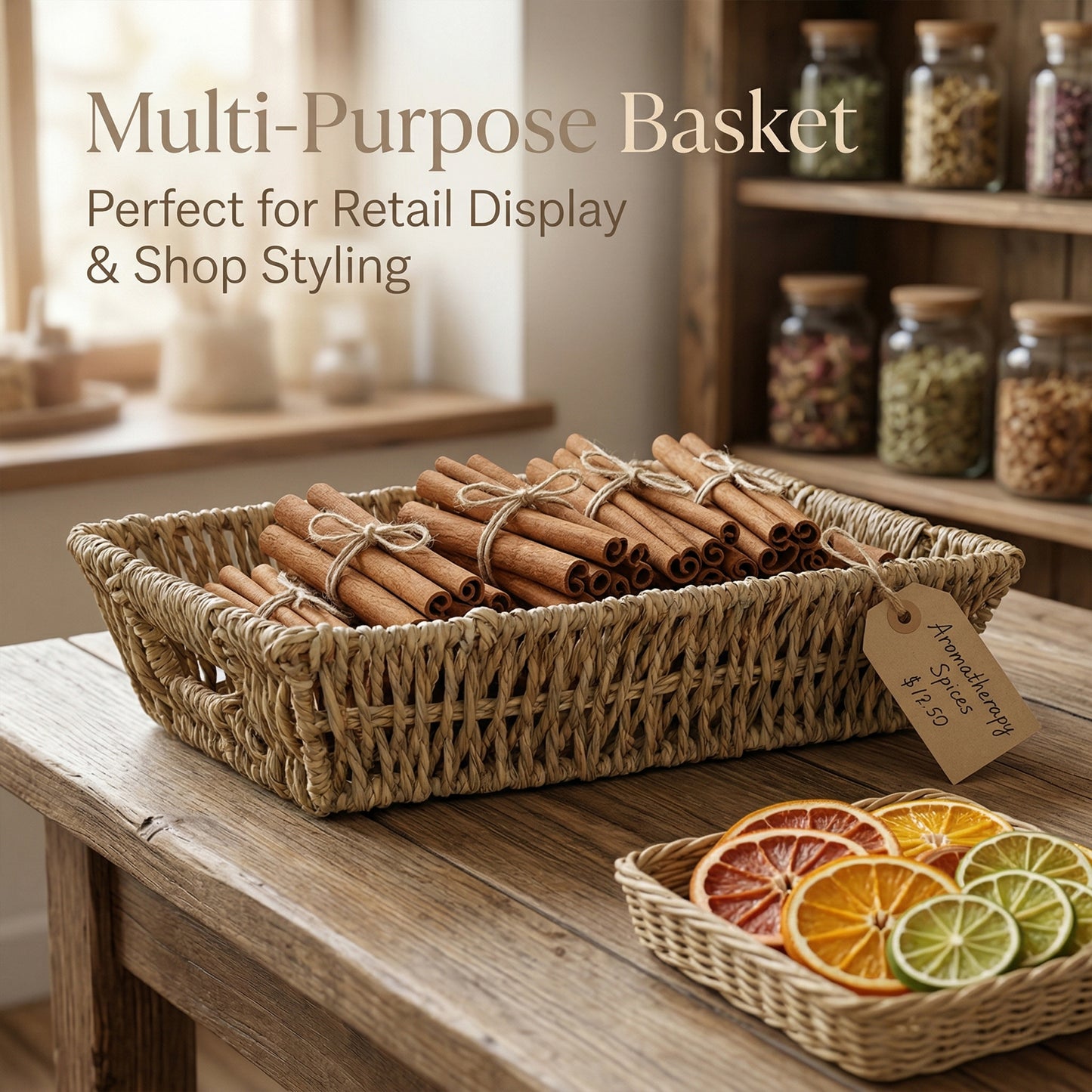 Seagrass Hamper Basket Tray with Handle