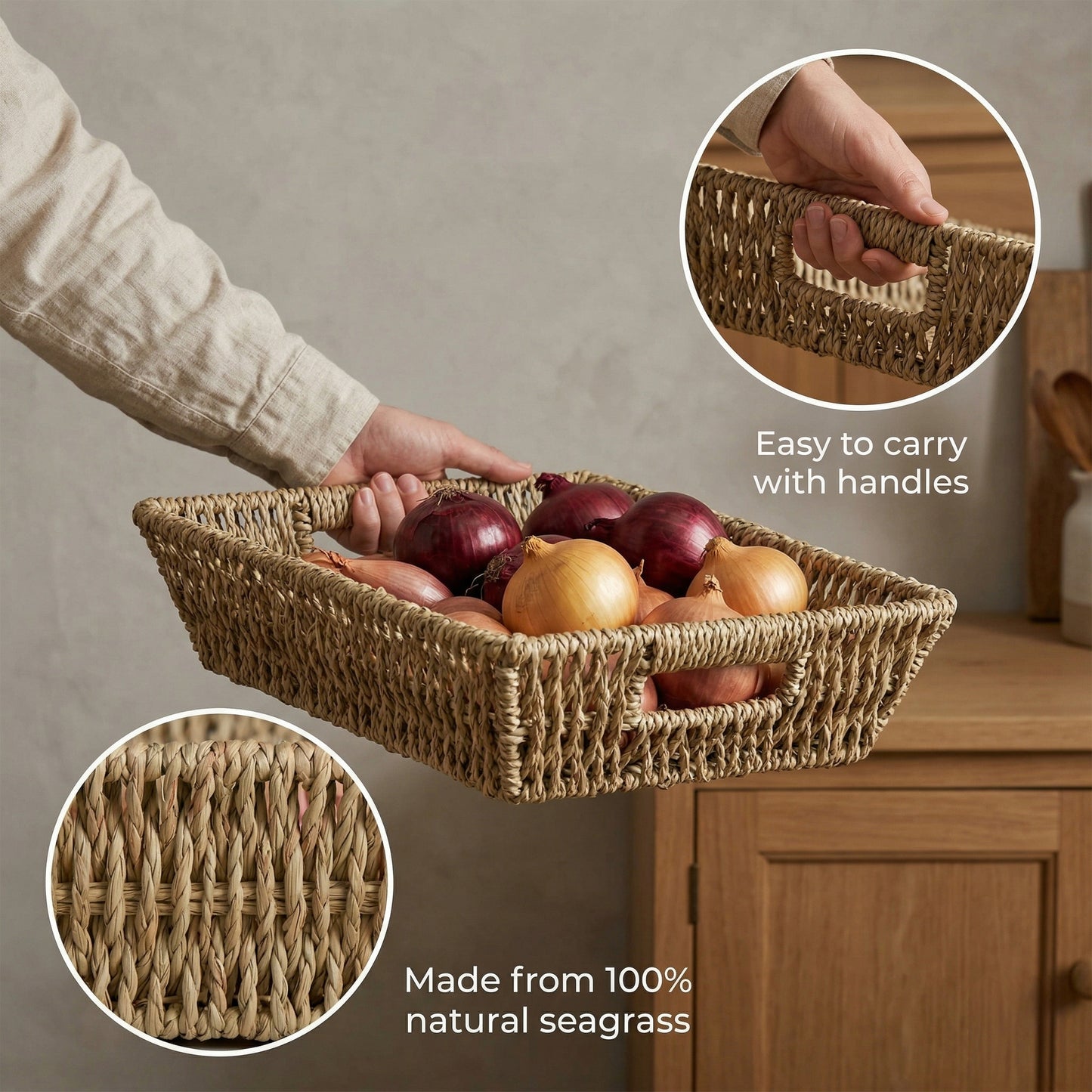 Seagrass Hamper Basket Tray with Handle