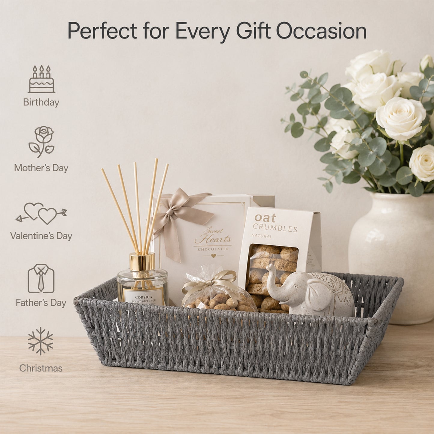 Paper Rope Hamper Basket Tray with Handle - Grey / White / Beige