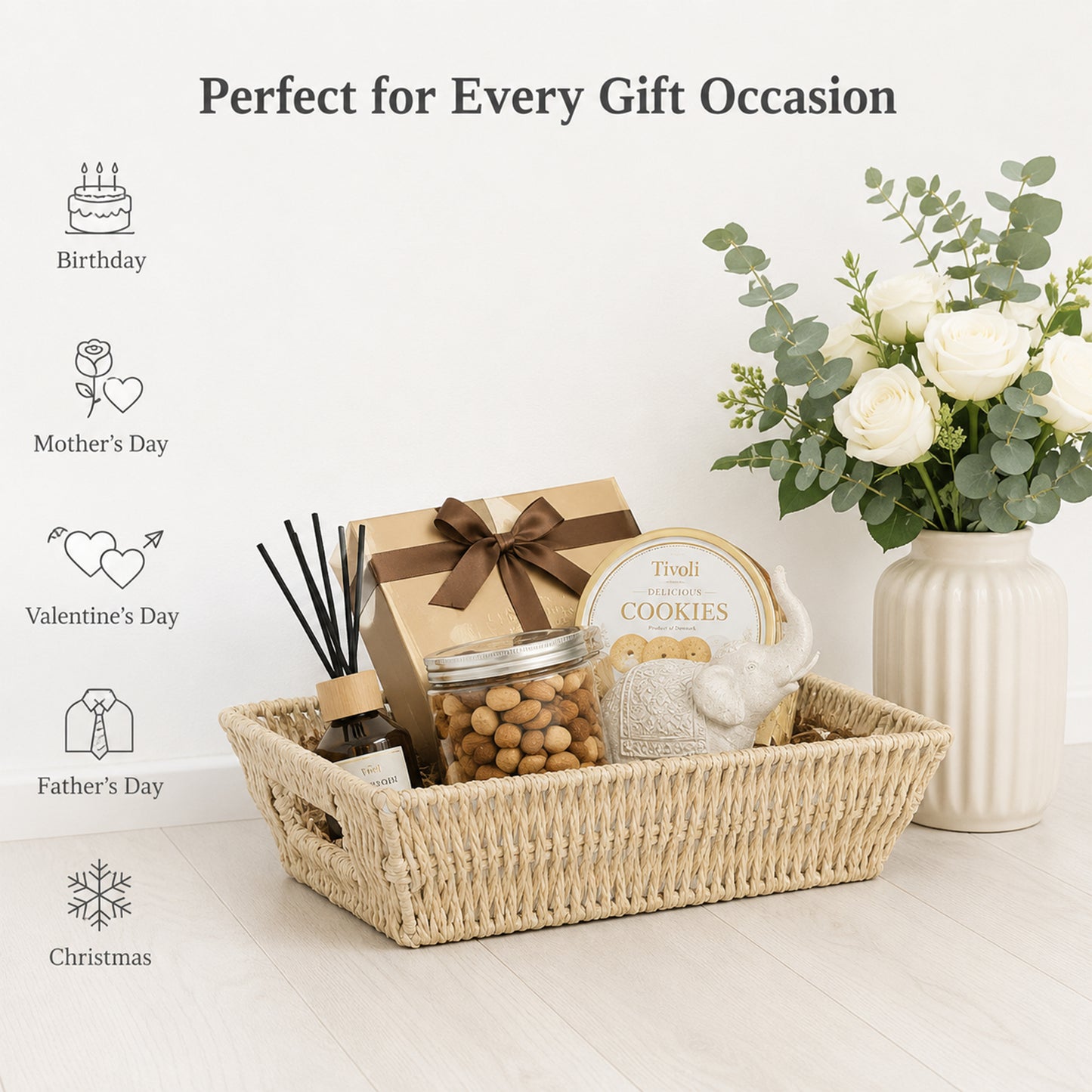 Paper Rope Hamper Basket Tray with Handle - Grey / White / Beige