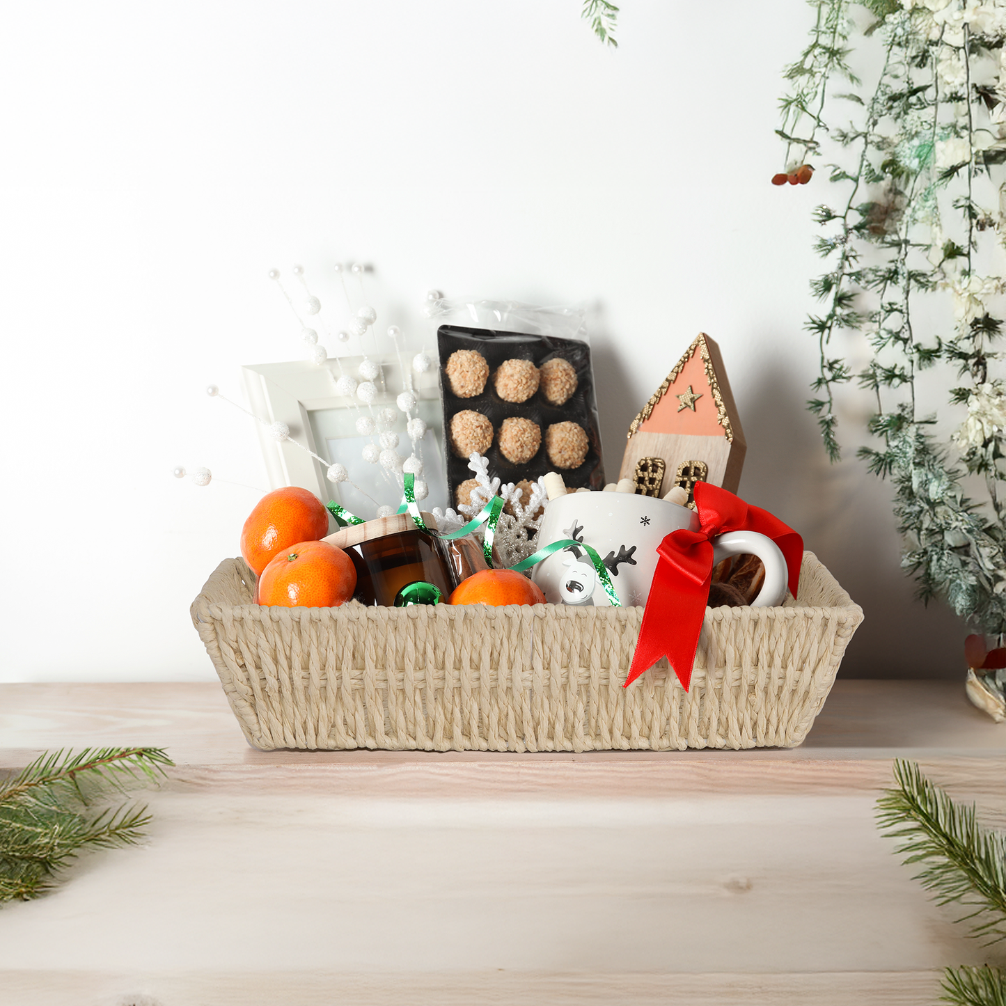 Paper Rope Hamper Basket Tray with Handle - Grey / White