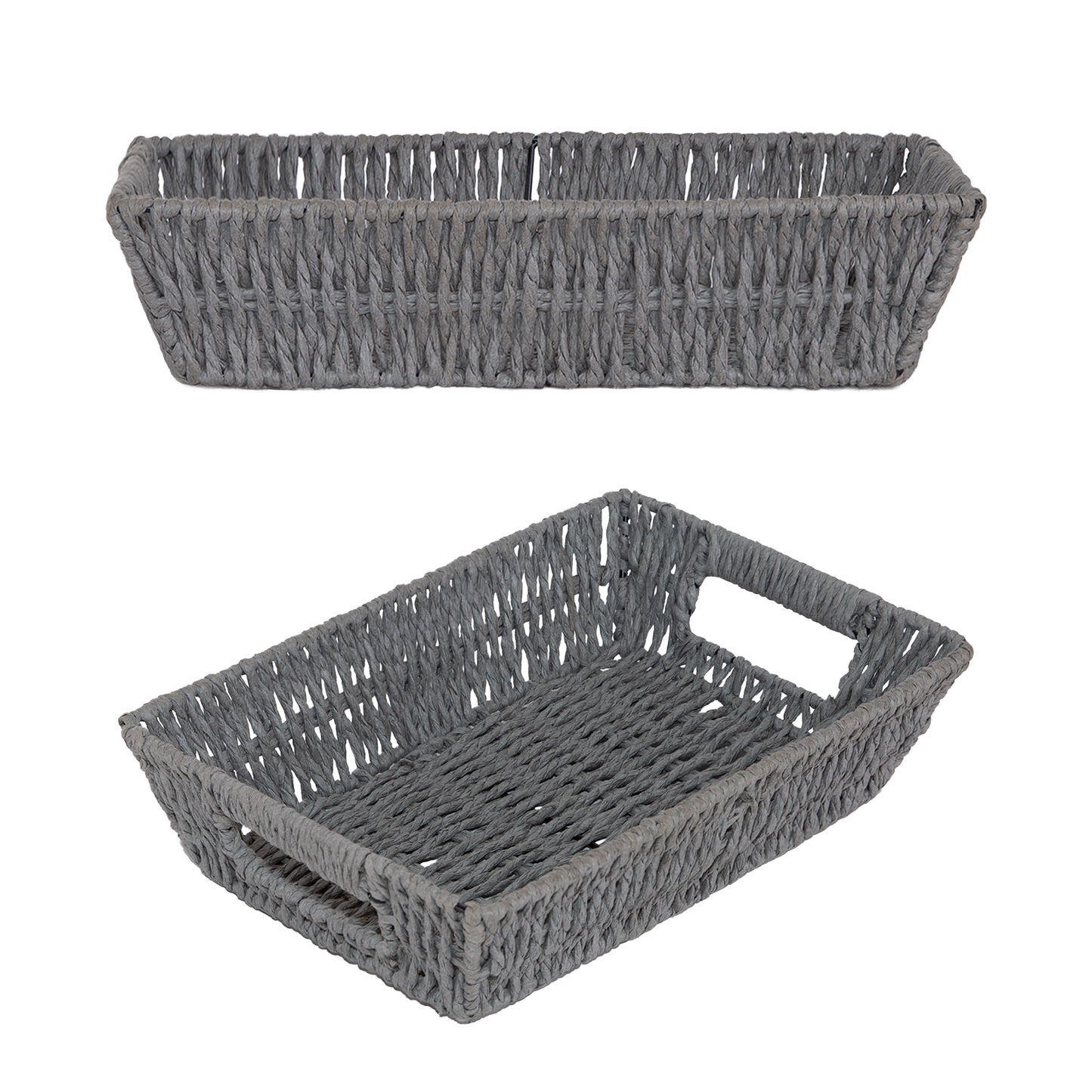 Paper Rope Hamper Basket Tray with Handle - Grey / White