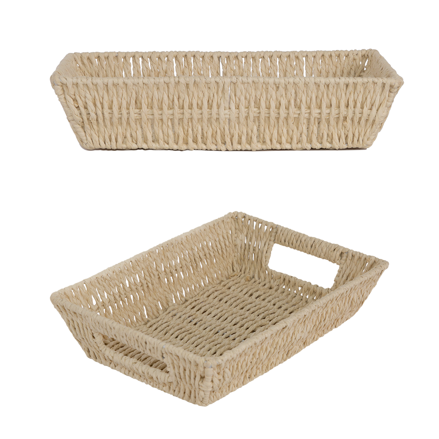 Paper Rope Hamper Basket Tray with Handle - Grey / White