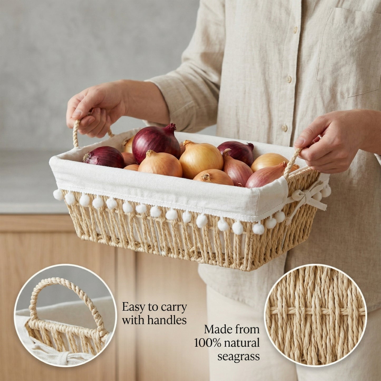 Storage Hamper Basket with Handle - Seagrass / Paper Rope