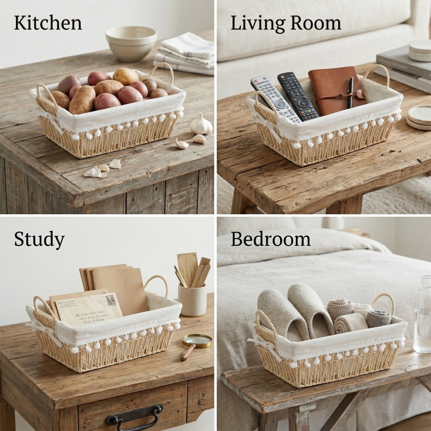 Storage Hamper Basket with Handle - Seagrass / Paper Rope