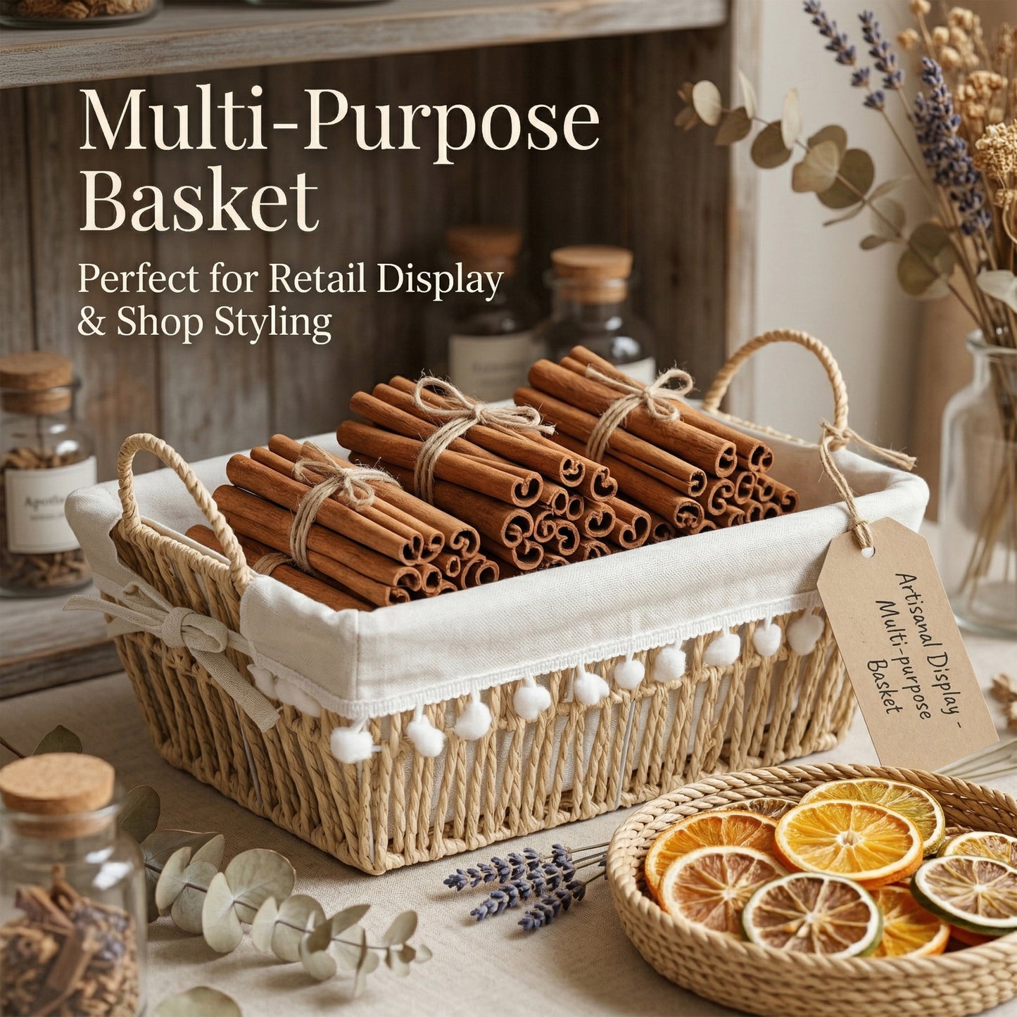 Storage Hamper Basket with Handle - Seagrass / Paper Rope