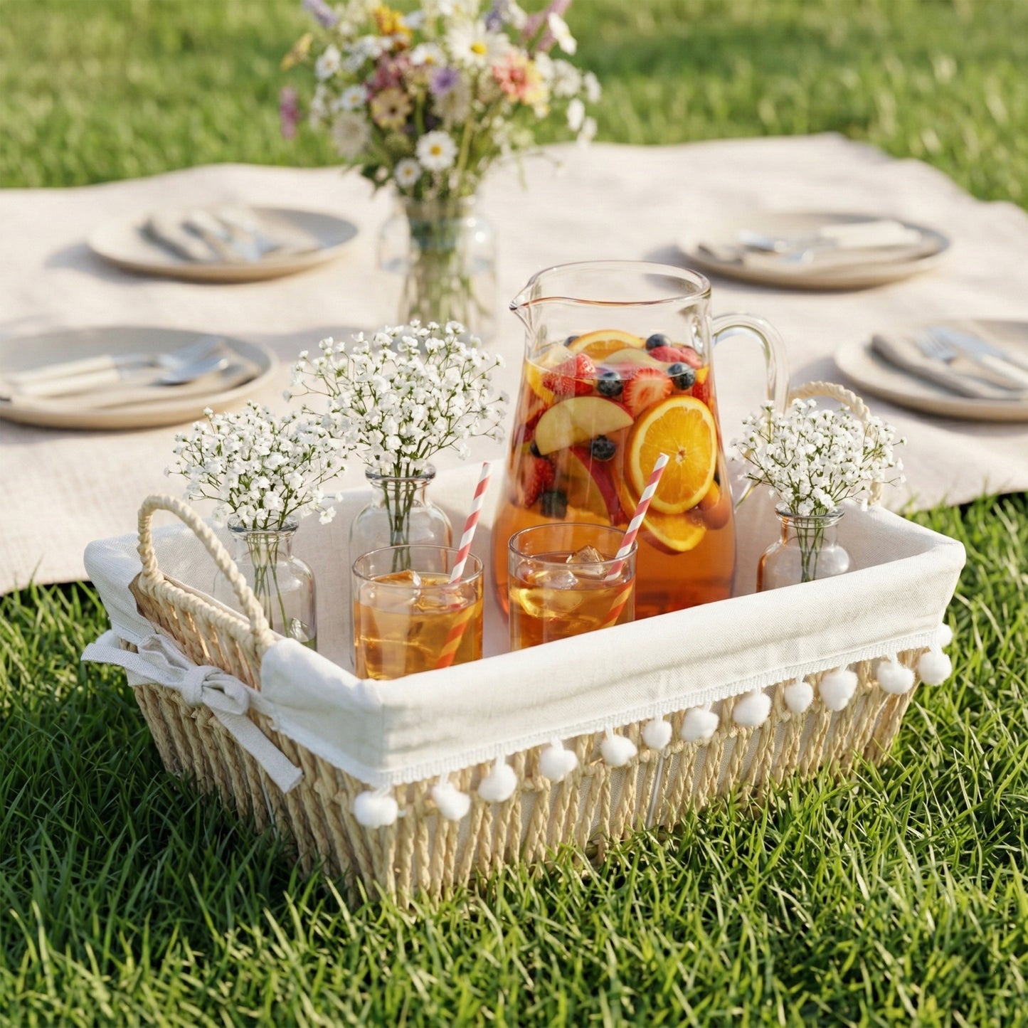 Storage Hamper Basket with Handle - Seagrass / Paper Rope