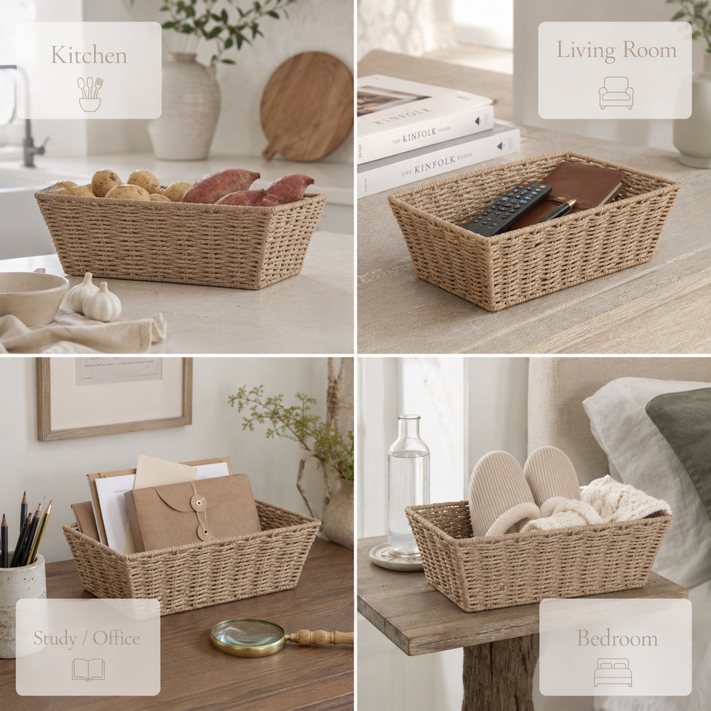 Paper Rope Storage Hamper Basket - Grey / Beige / White