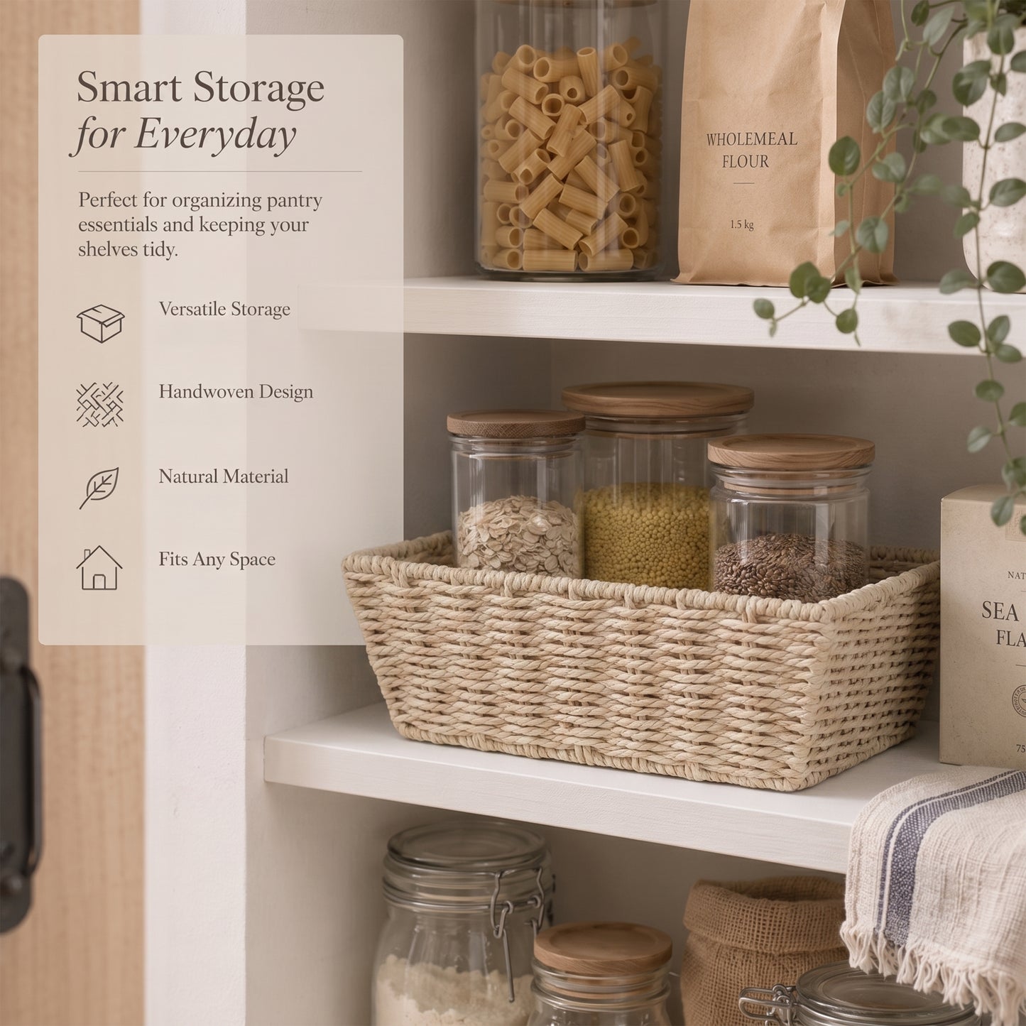 Paper Rope Storage Hamper Basket - Grey / Beige / White
