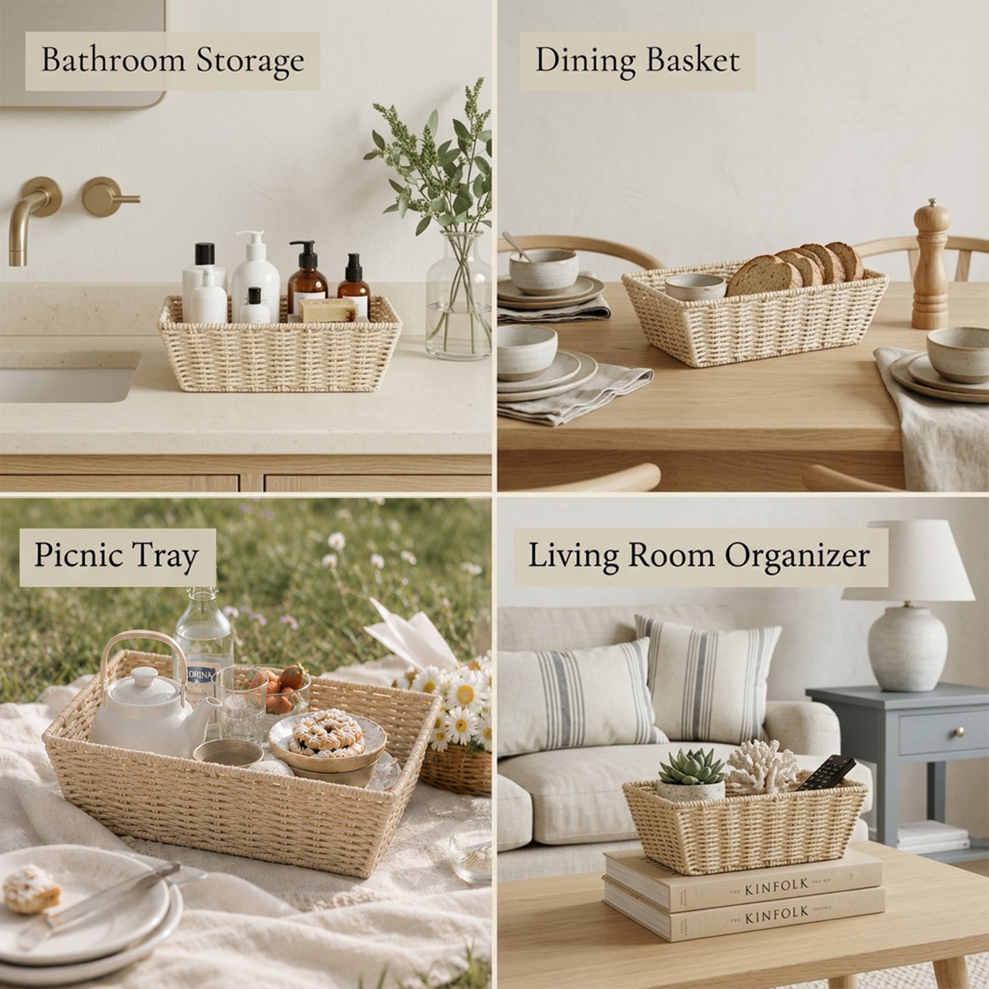 Paper Rope Storage Hamper Basket - Grey / Beige / White