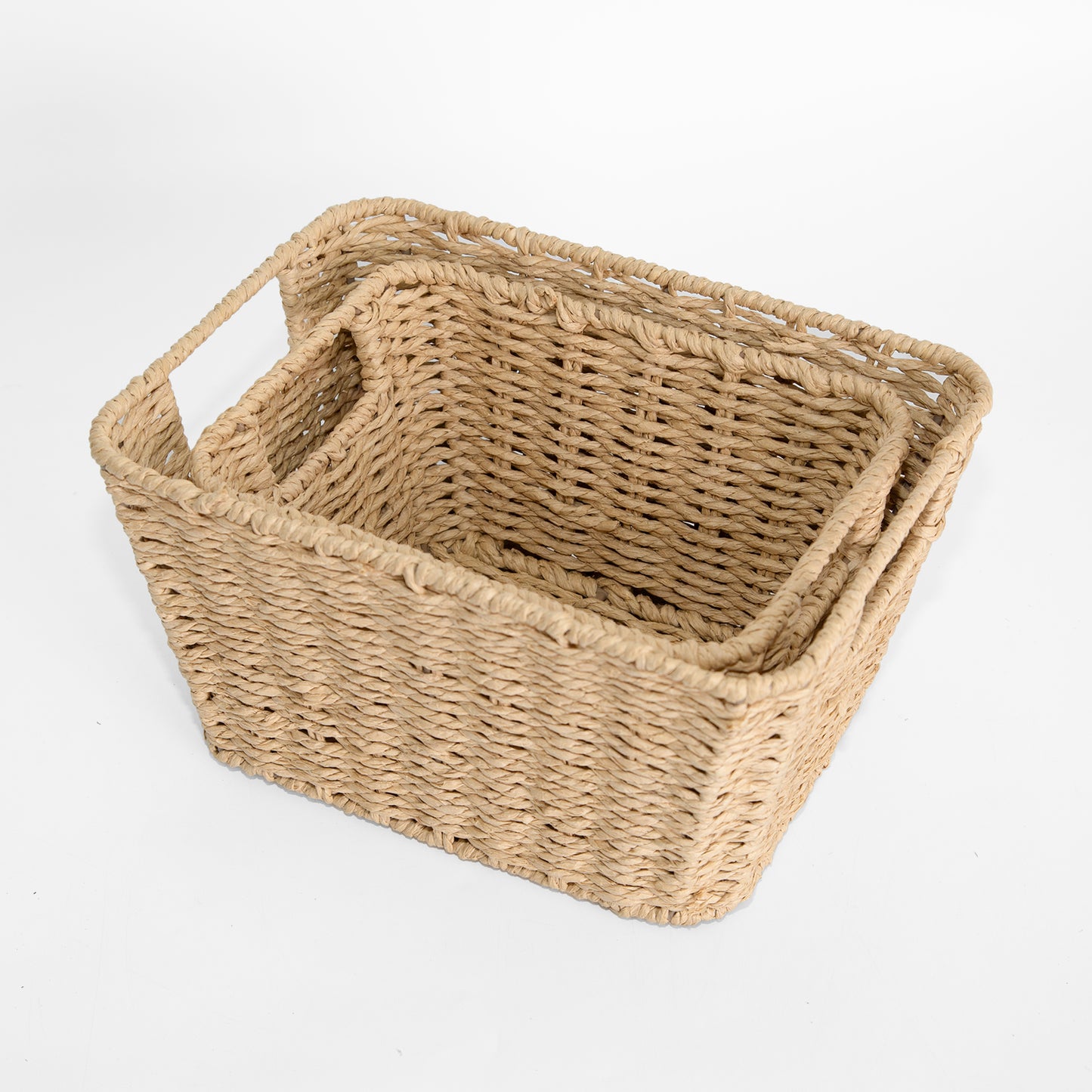 Paper Rope Storage Basket with Handle Set 2