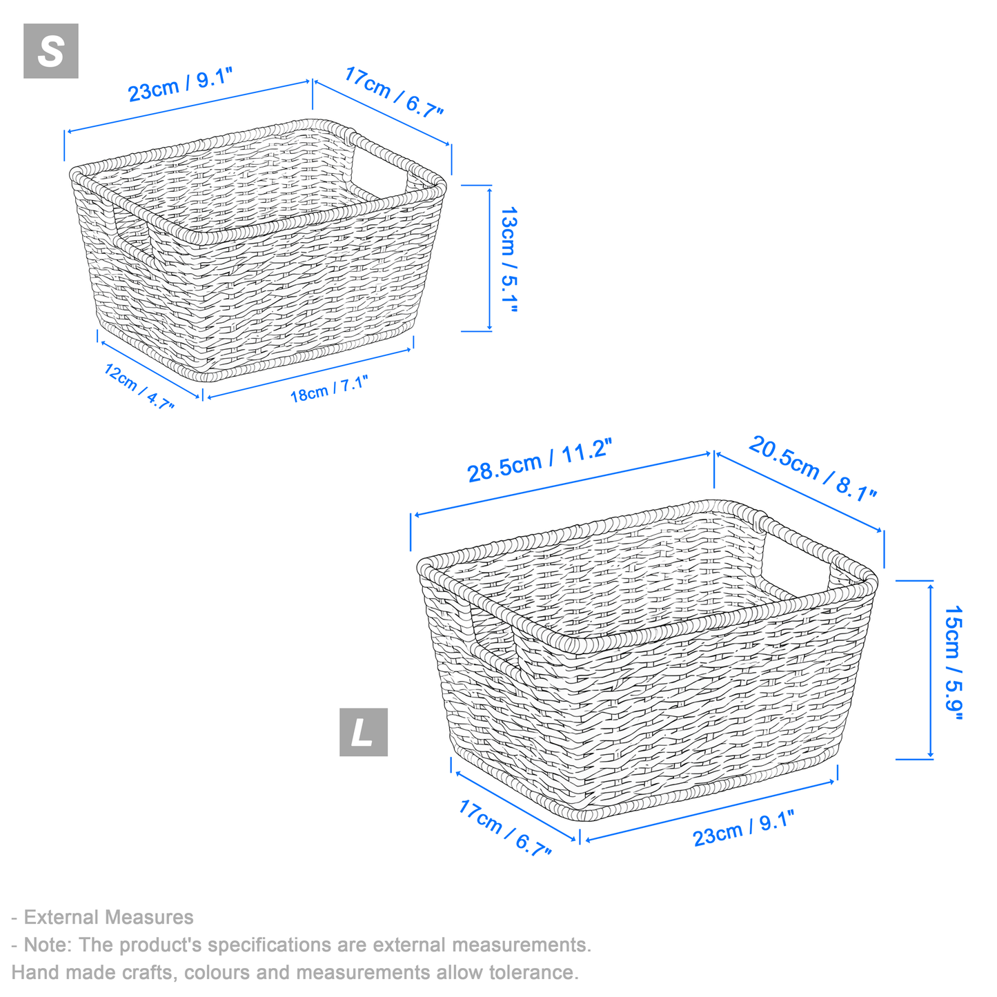 Paper Rope Storage Basket with Handle Set 2