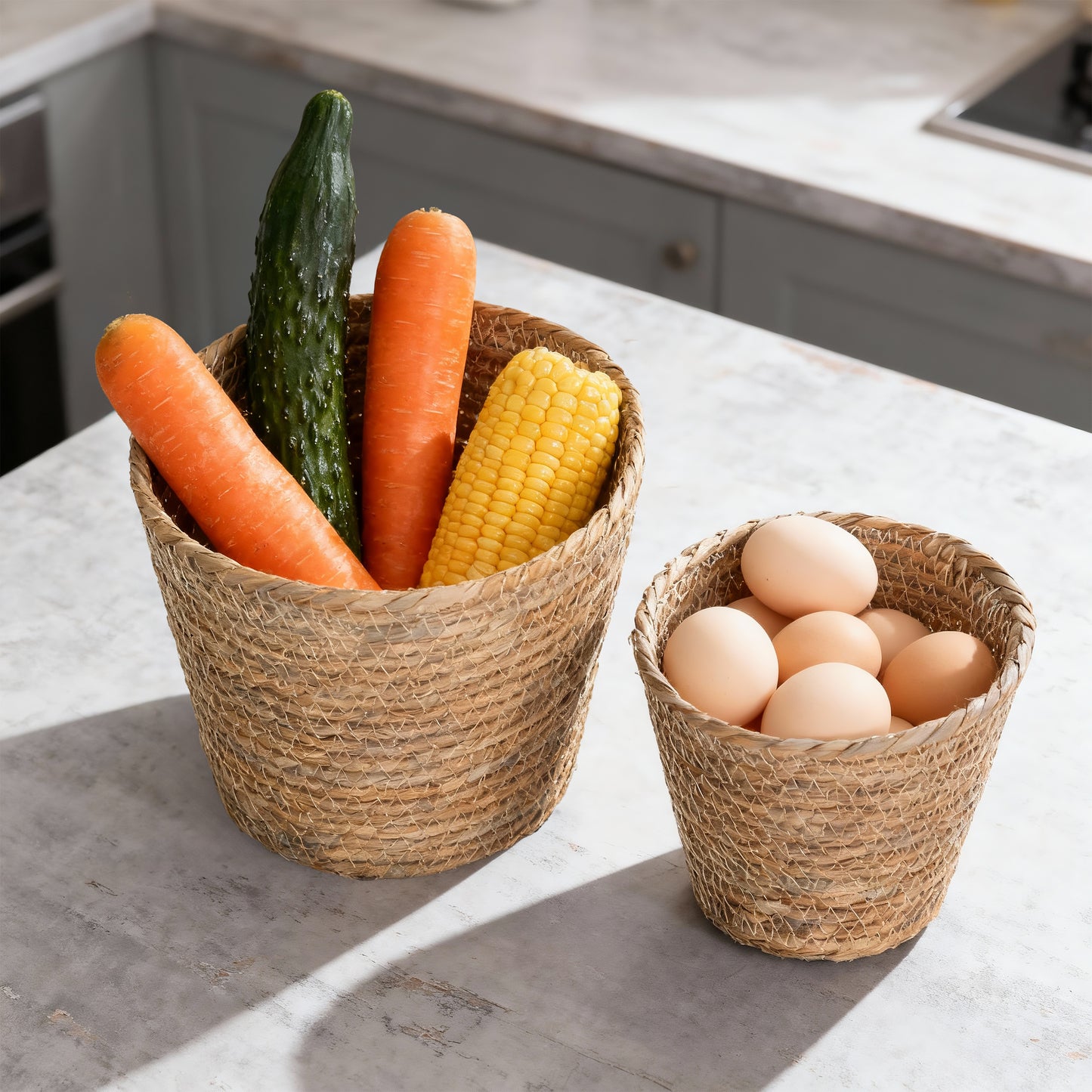 Seagrass Woven Basket Planter Set 2
