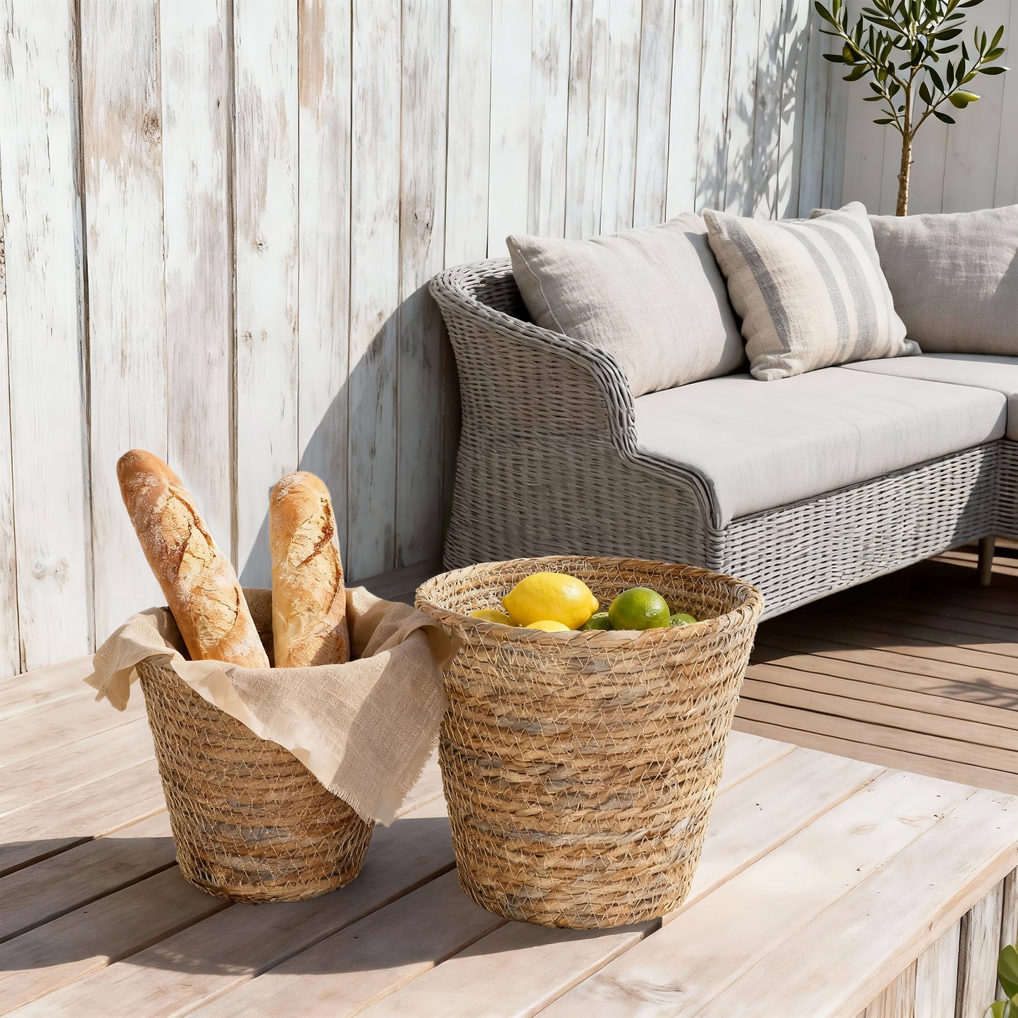 Seagrass Woven Basket Planter Set 2