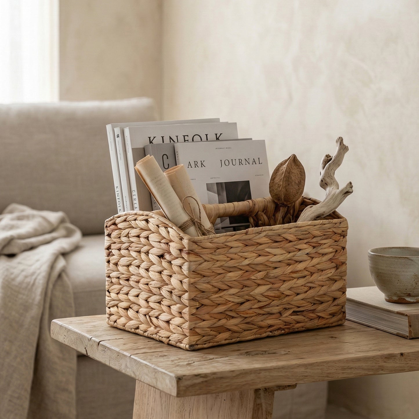 Water Hyacinth Magazine Rack with Handle