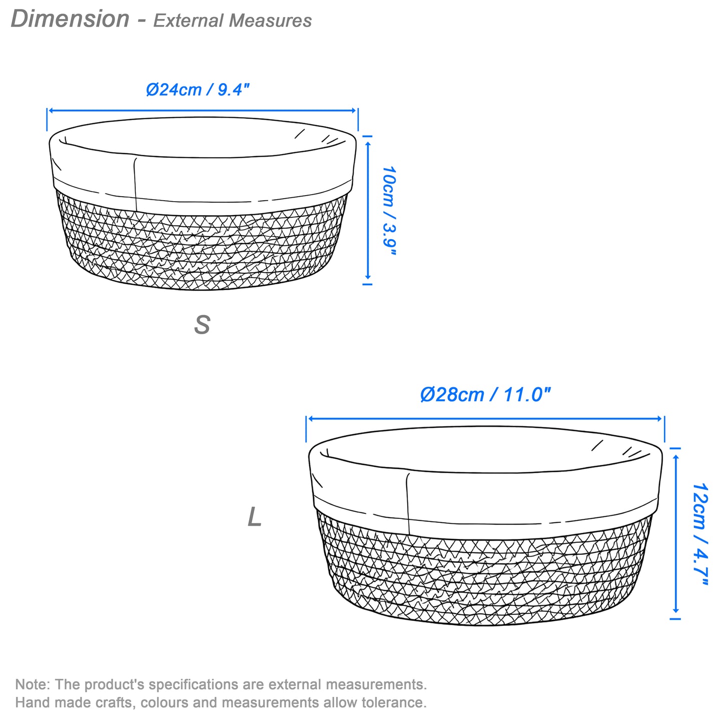 Round Seagrass Storage Basket with Lining Set 2