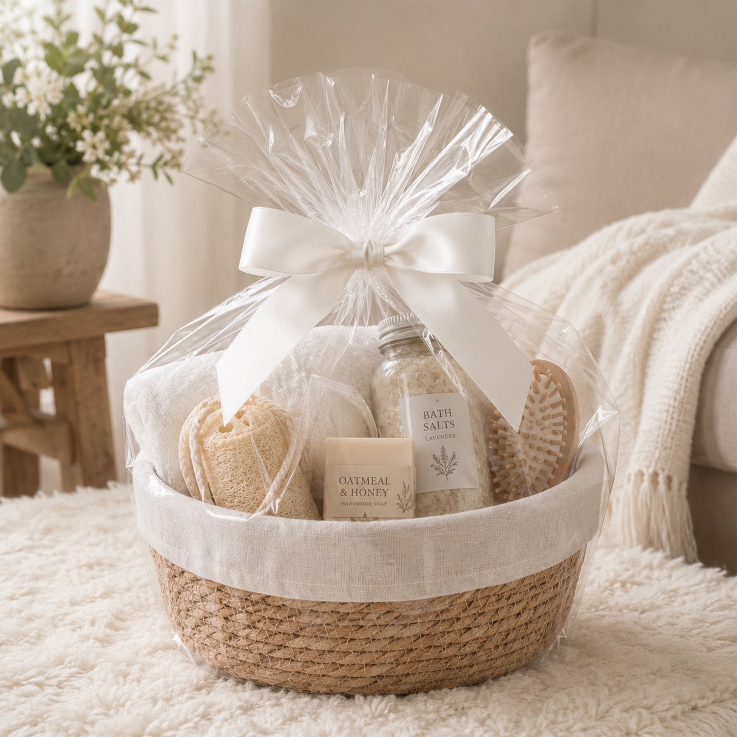 Round Seagrass Storage Basket with Lining Set 2
